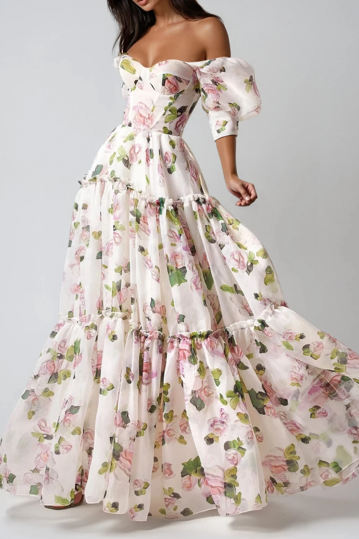 Ferdous Puff Sleeve Floral Maxi Dress