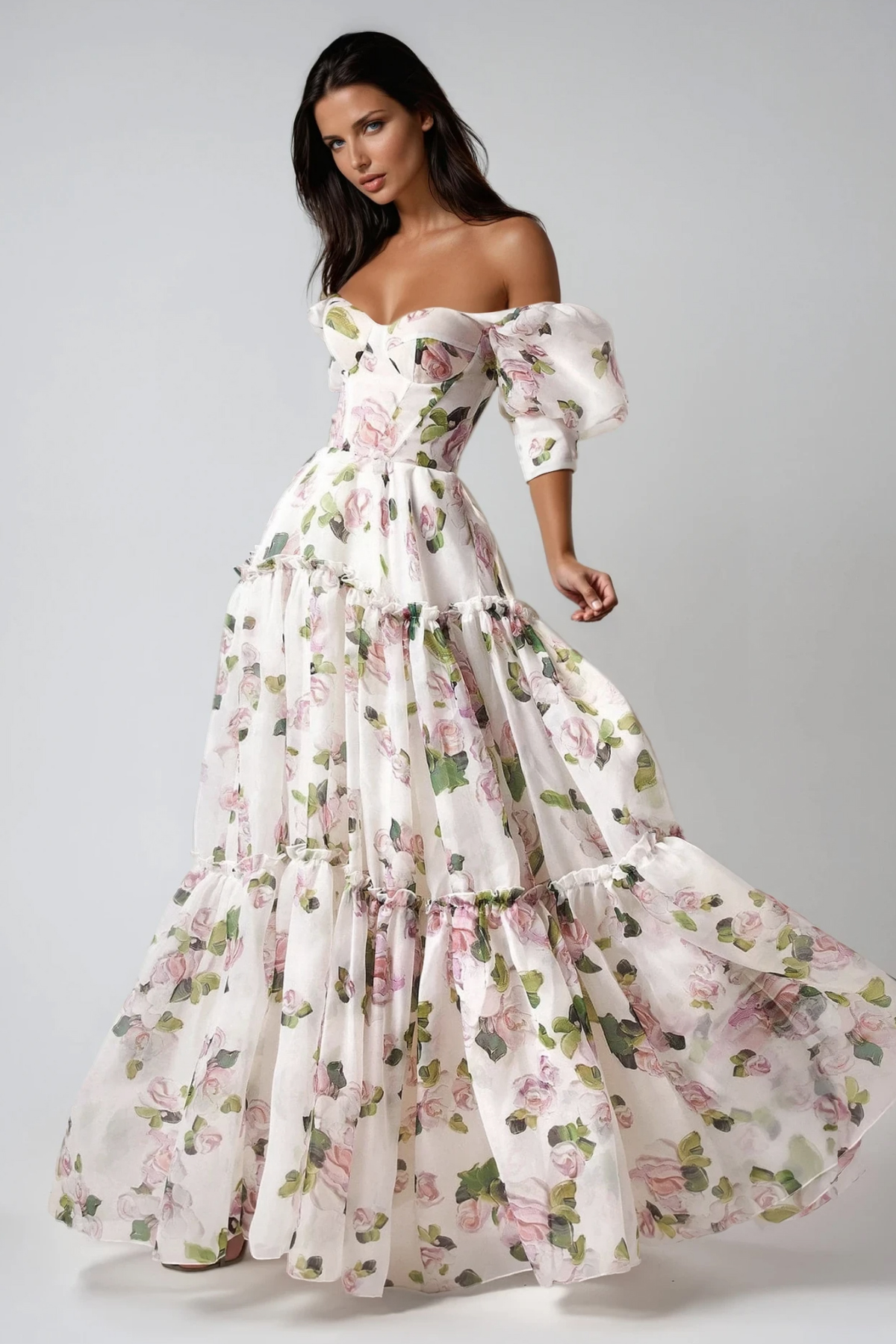 Ferdous Puff Sleeve Floral Maxi Dress