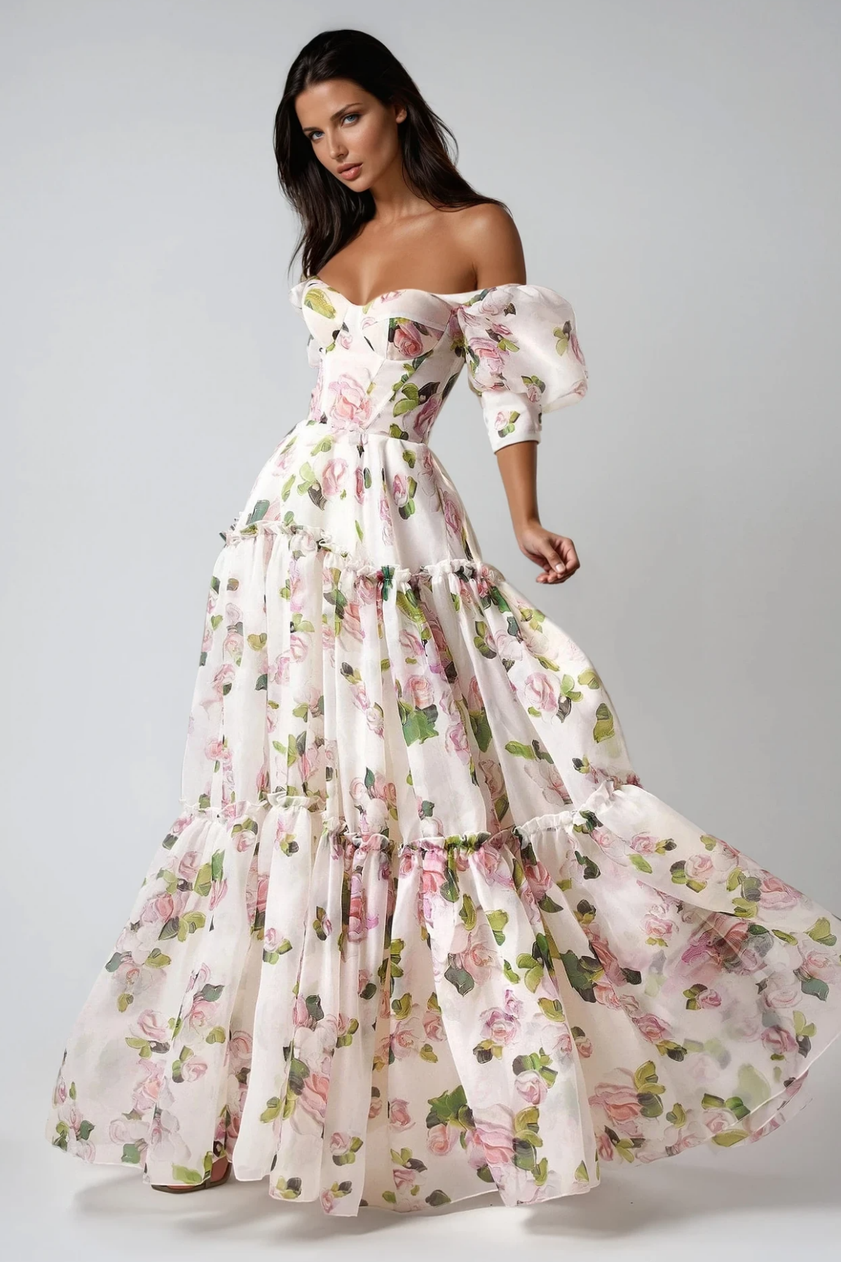 Ferdous Puff Sleeve Floral Maxi Dress