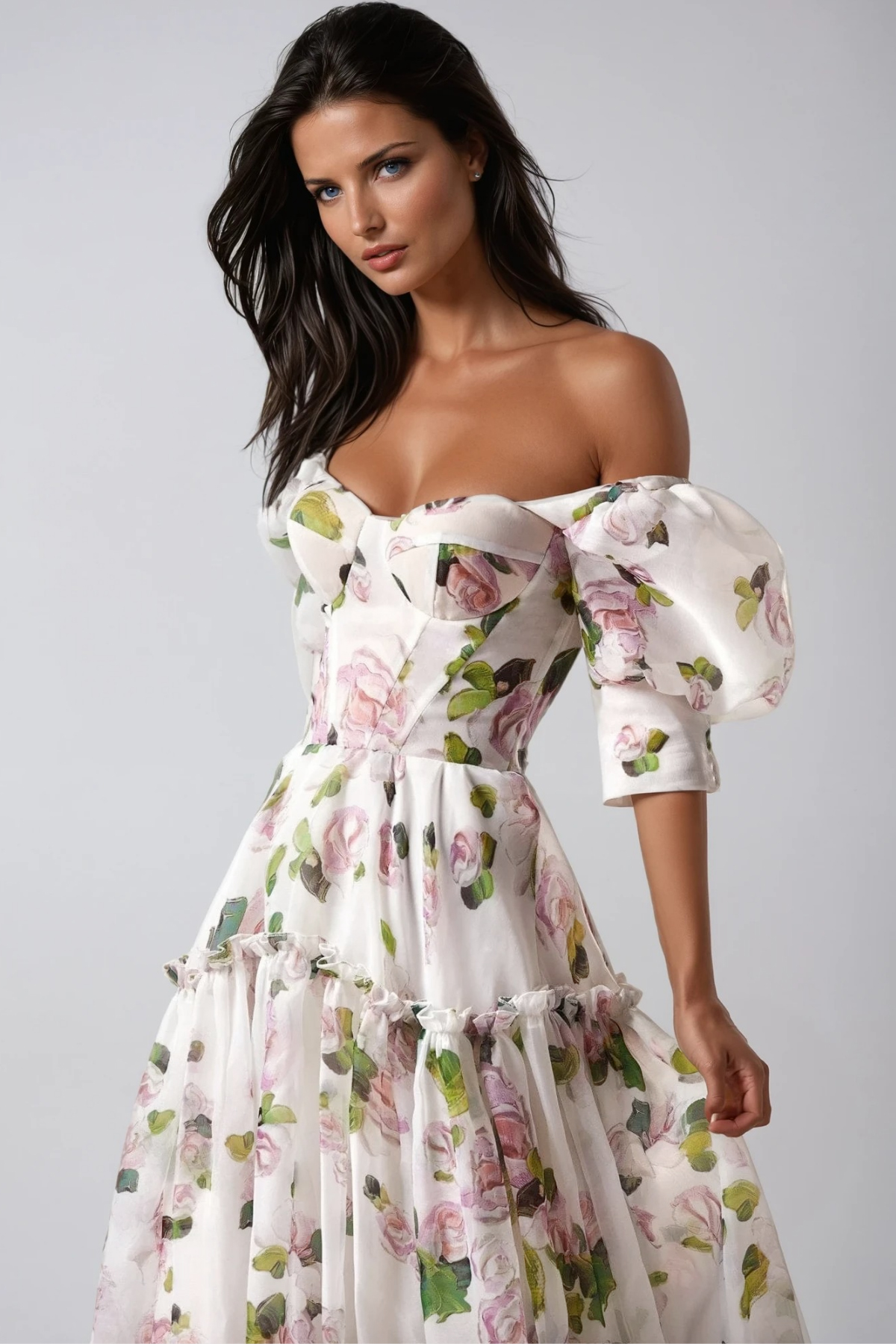 Ferdous Puff Sleeve Floral Maxi Dress