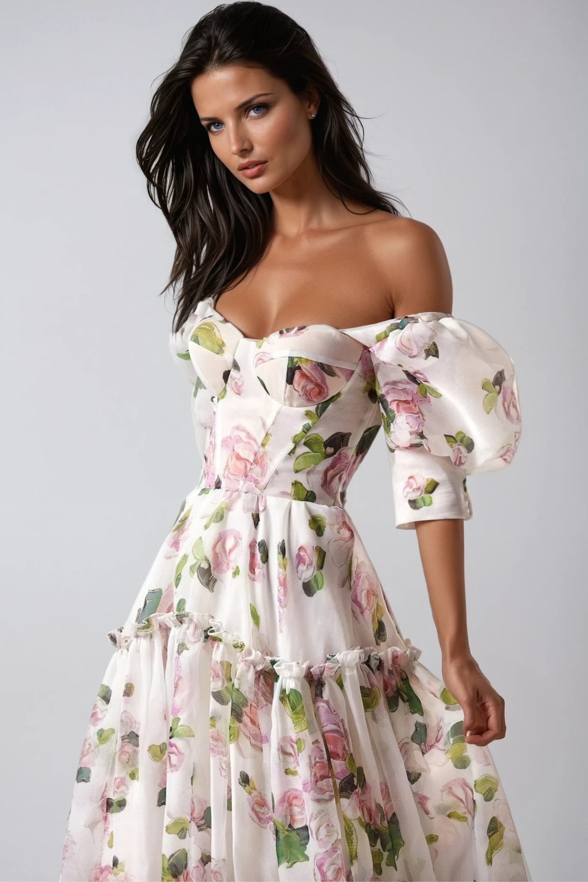 Ferdous Puff Sleeve Floral Maxi Dress