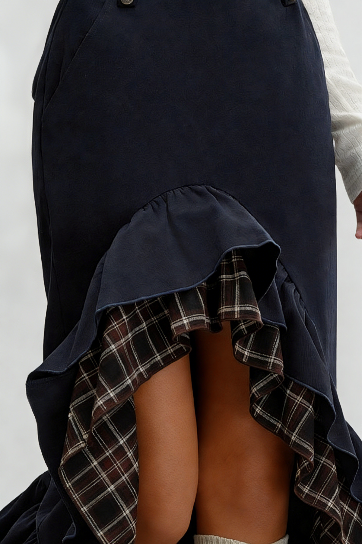 Fereydoon High Low Grid Ruffle Maxi Skirt