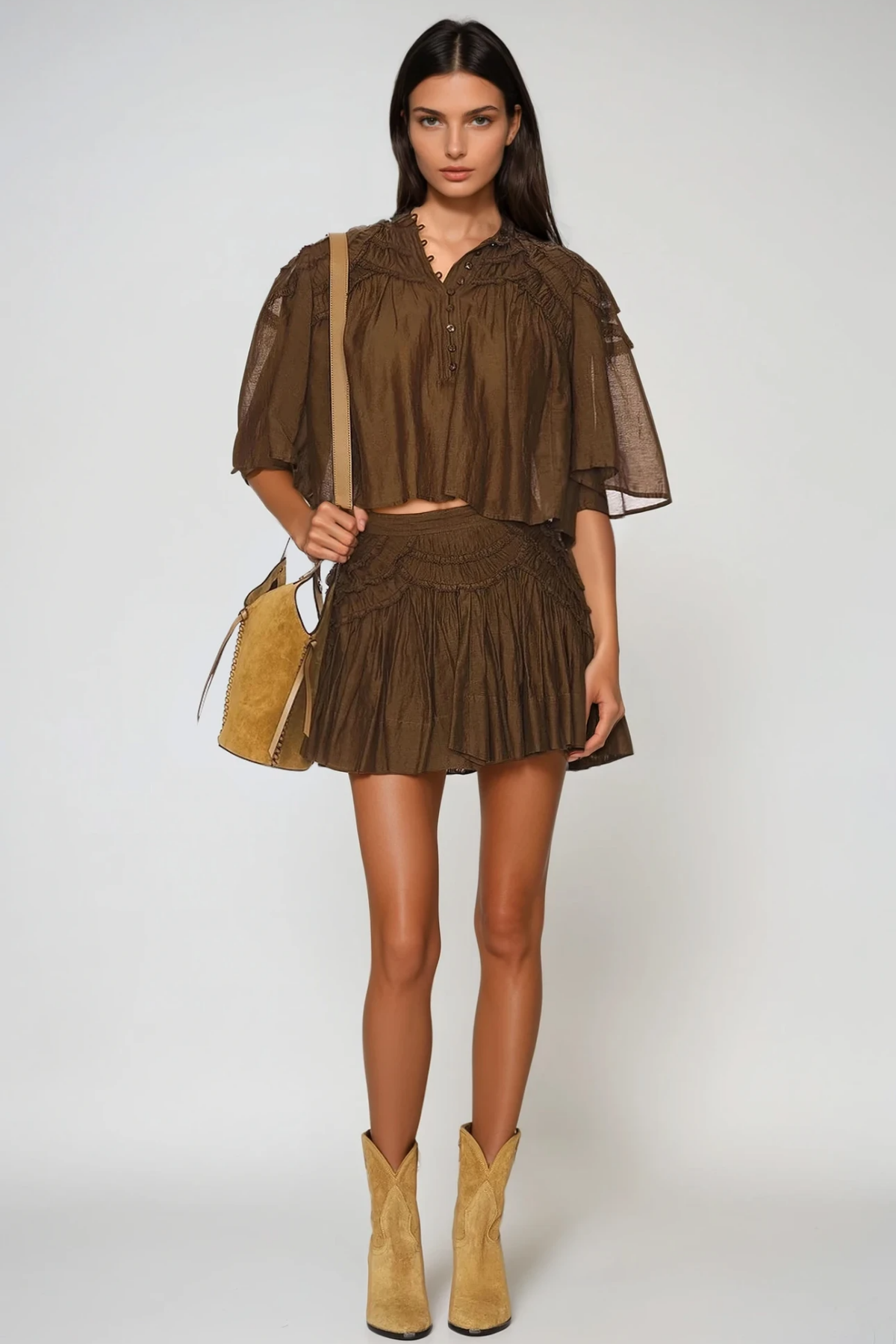 Fereydun Ruffle Ruch Skirt Set