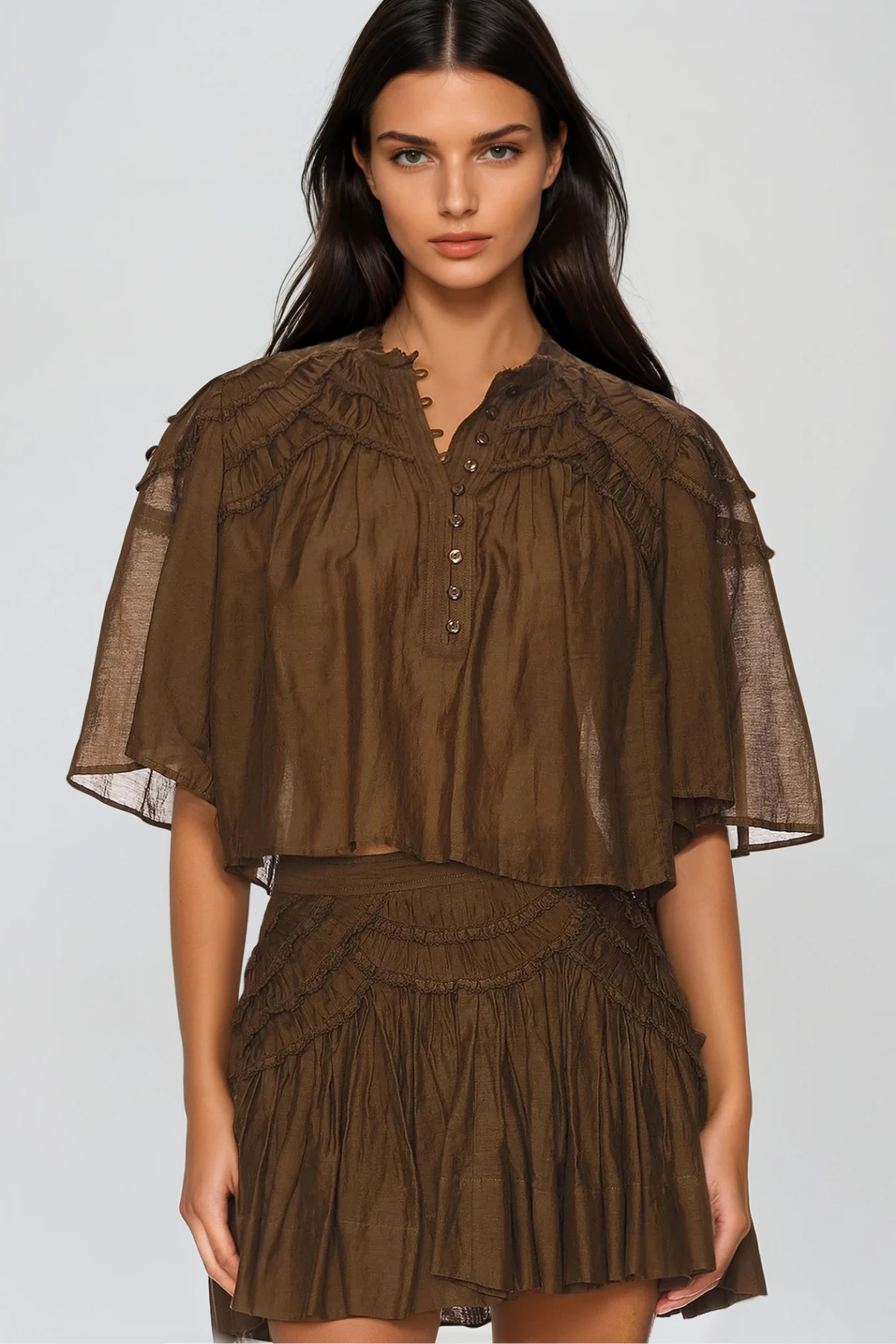 Fereydun Ruffle Ruch Skirt Set