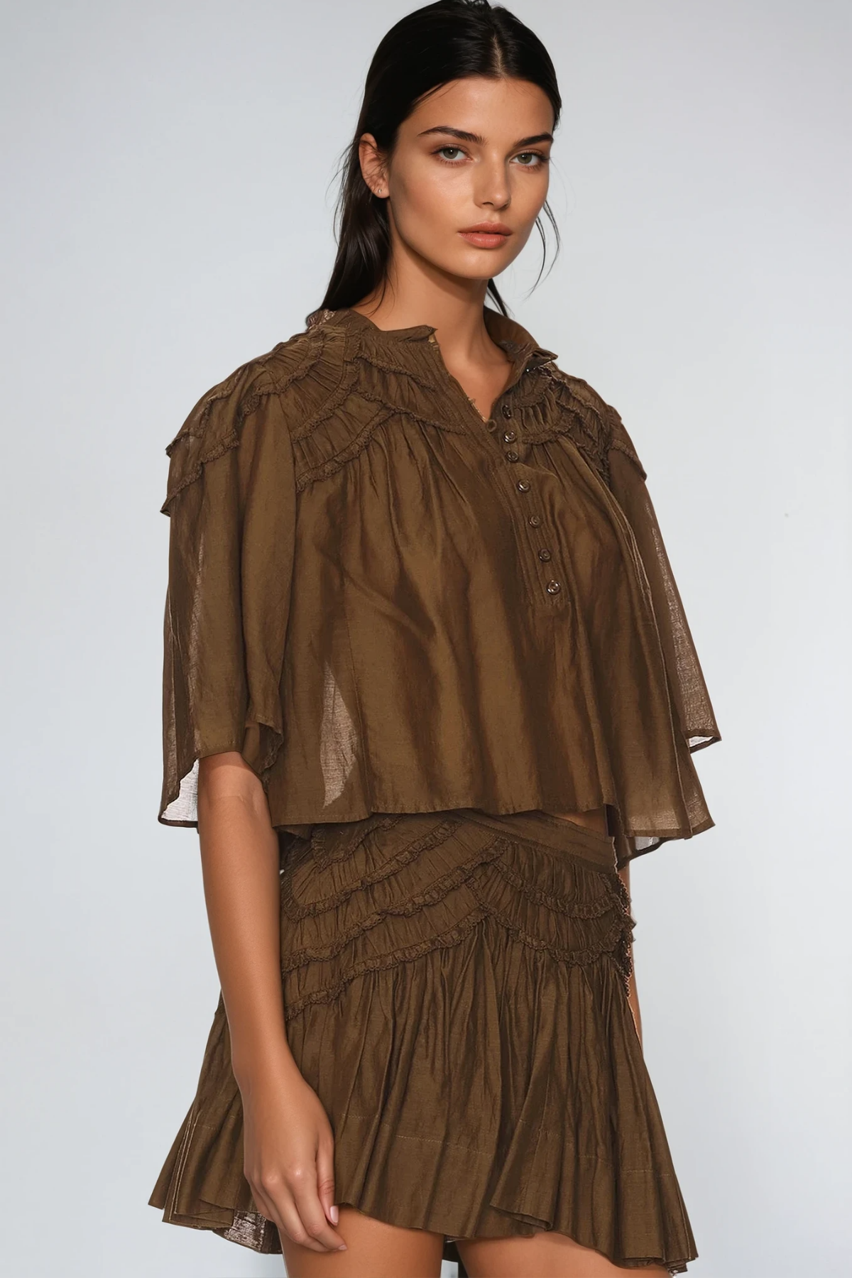 Fereydun Ruffle Ruch Skirt Set