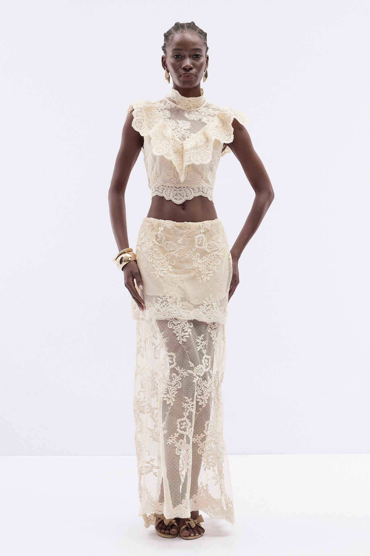 Fergal Lace Ruffle Floral Skirt Set  