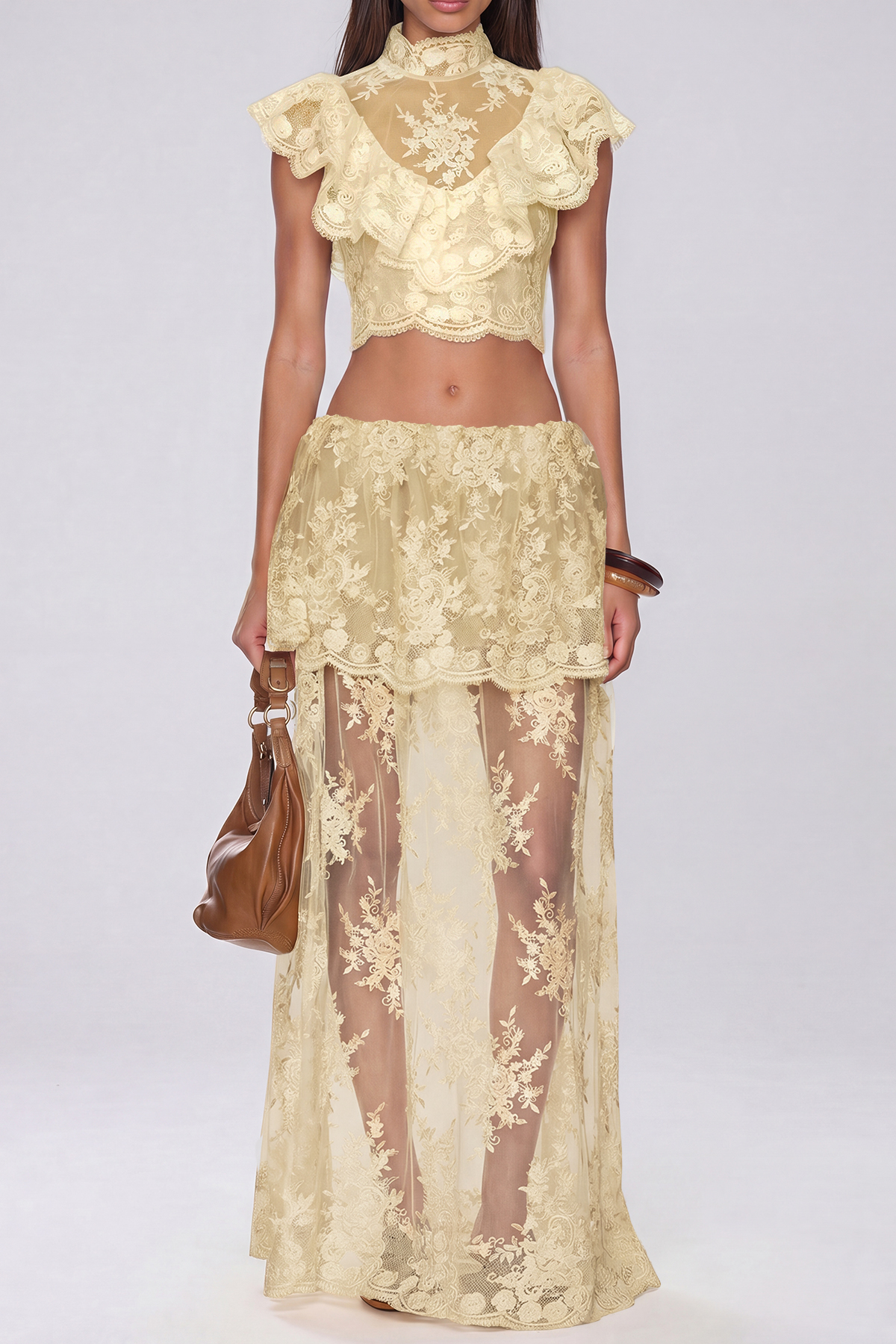 Fergal Lace Ruffle Floral Skirt Set  