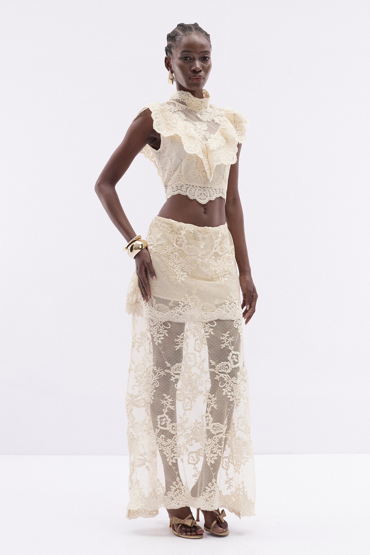 Fergal Lace Ruffle Floral Skirt Set  