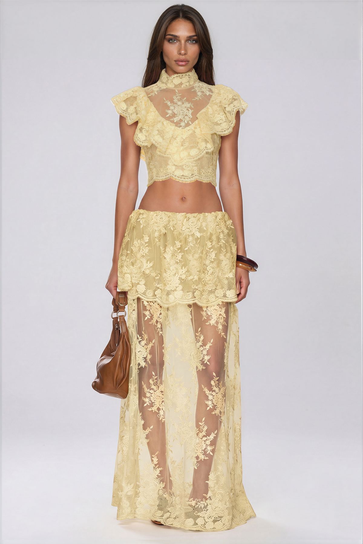 Fergal Lace Ruffle Floral Skirt Set  