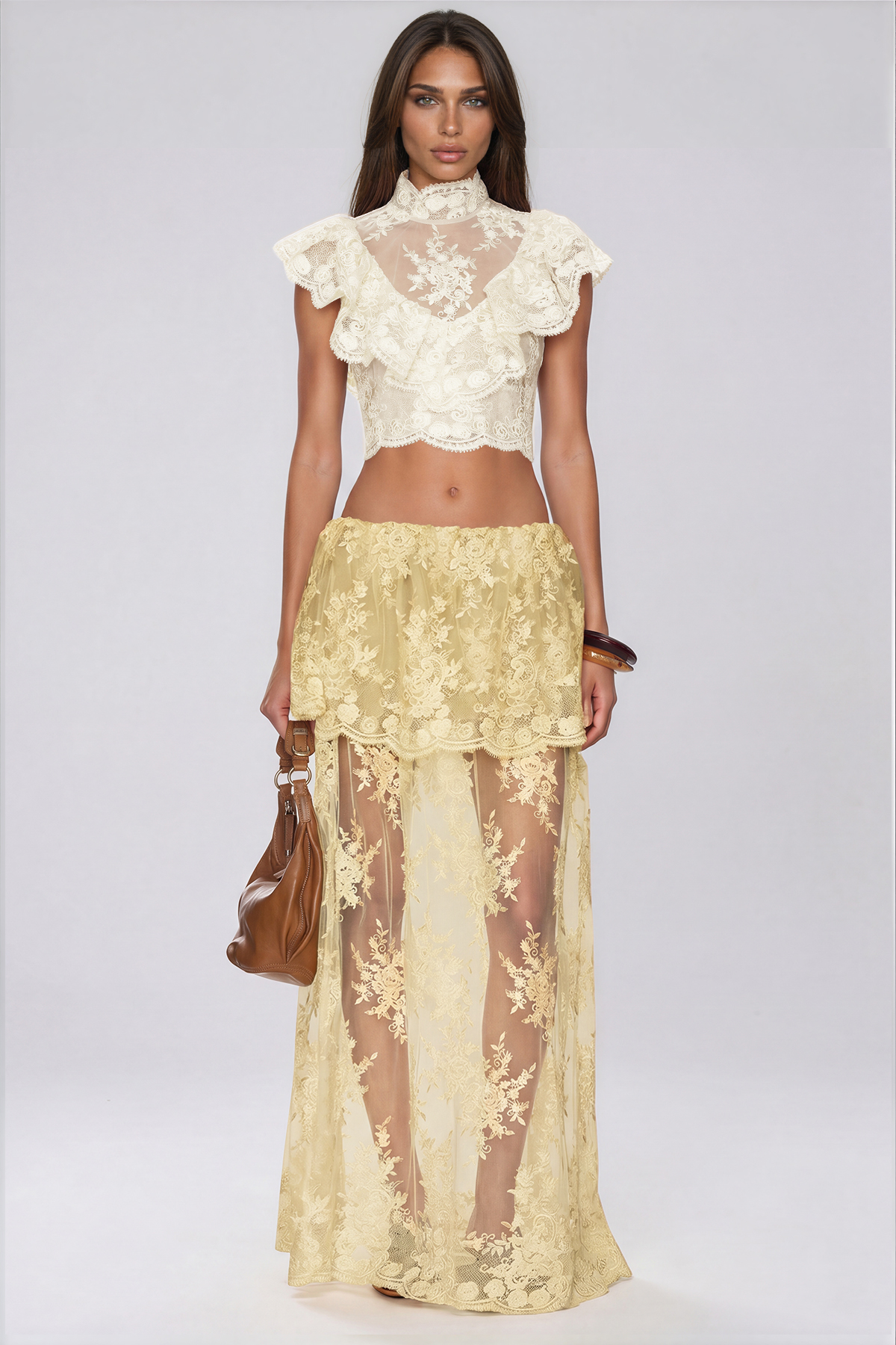 Fergal Lace Ruffle Floral Skirt Set  