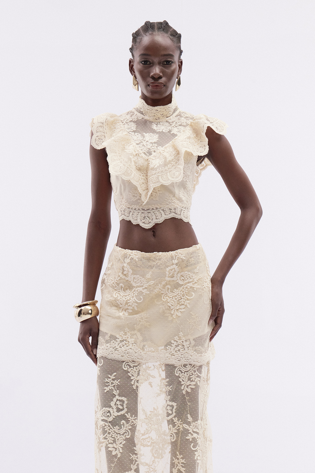 Fergal Lace Ruffle Floral Skirt Set  