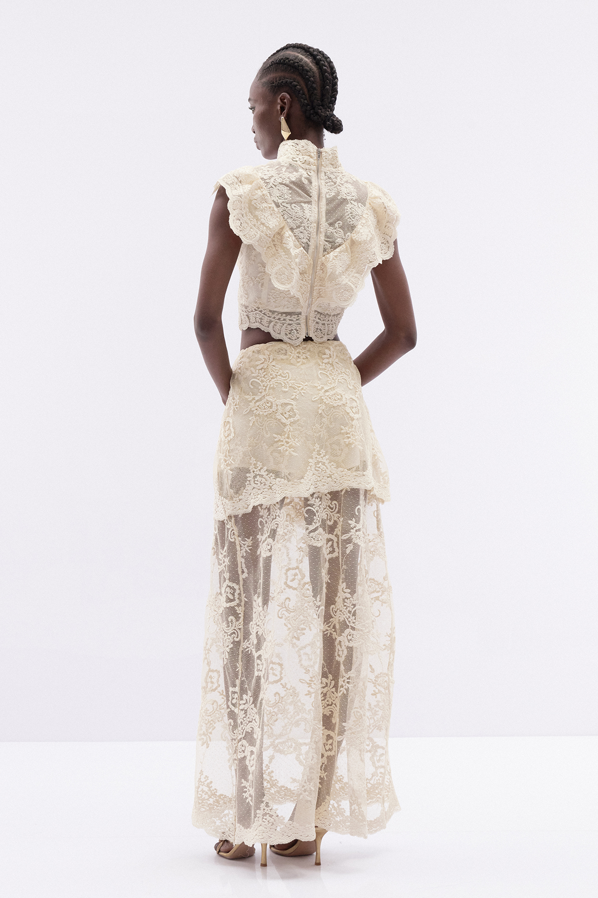 Fergal Lace Ruffle Floral Skirt Set  