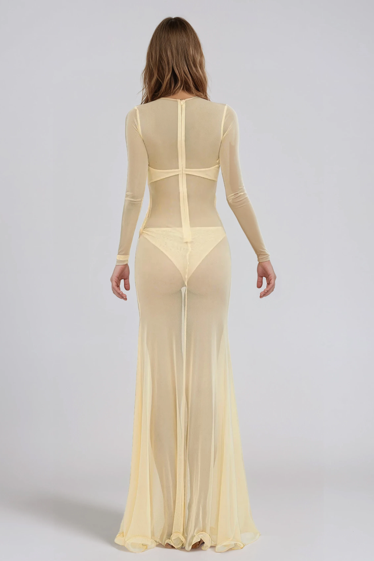 Ferhat Cutout Draped Mesh Maxi Dress