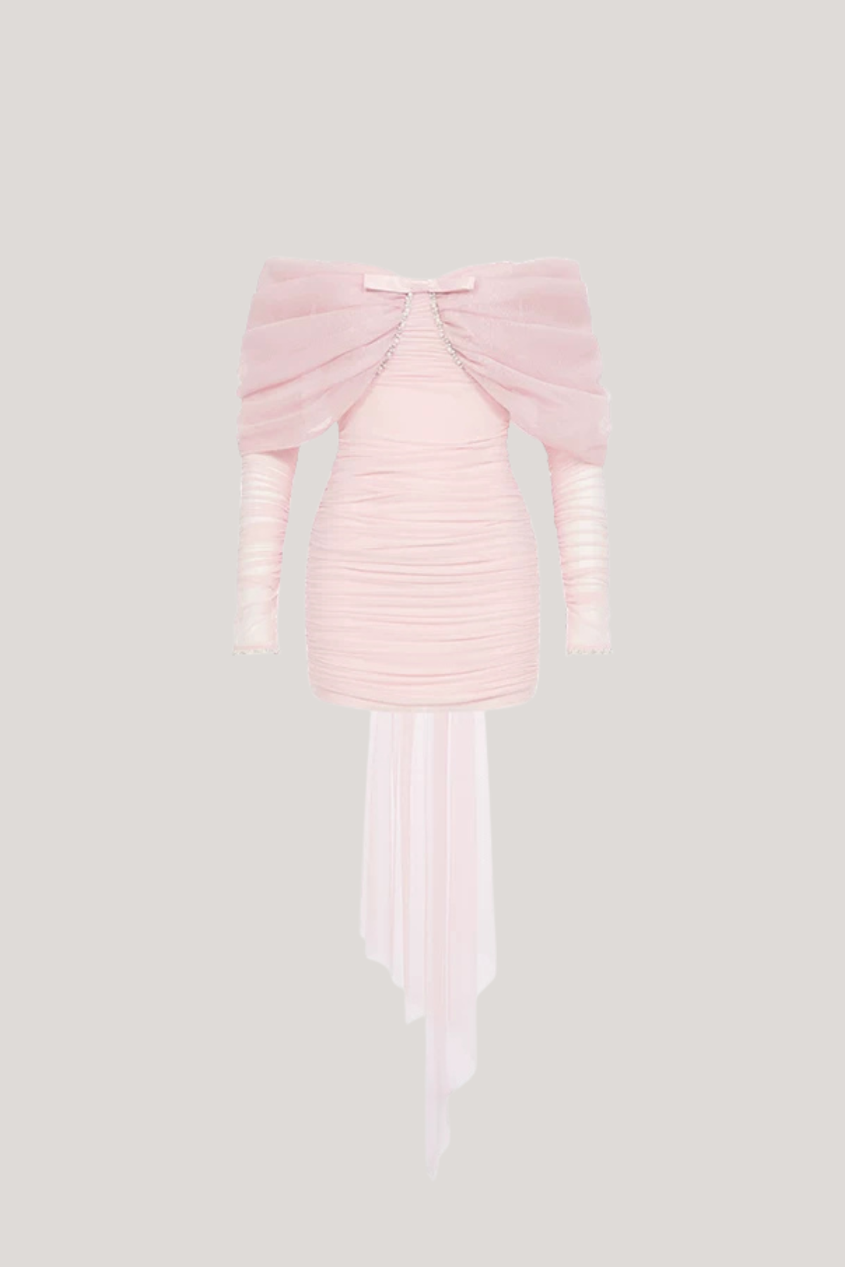 Feridun Off Shoulder Mesh Mini Dress In Pink