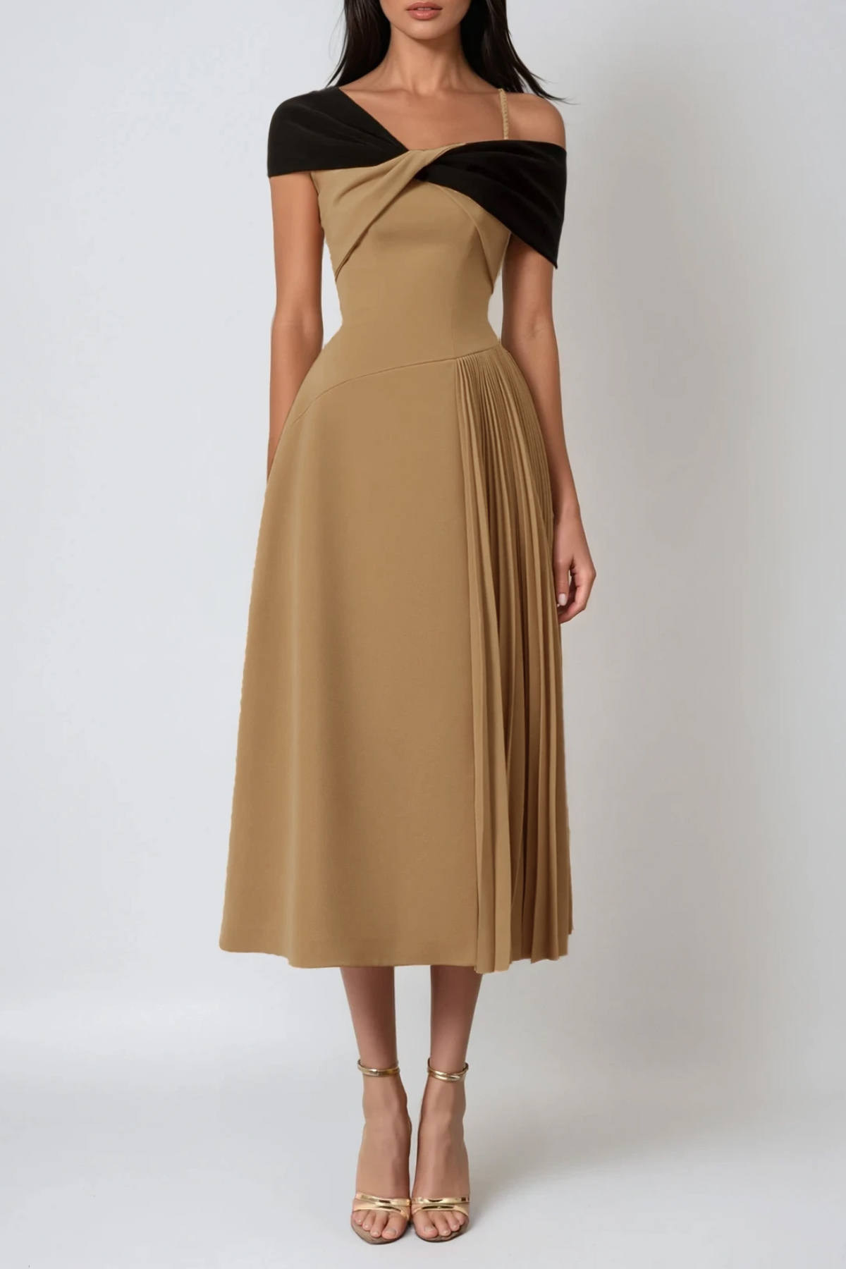 Fermina Asymmetric Colorblock Pleated Midi Dress