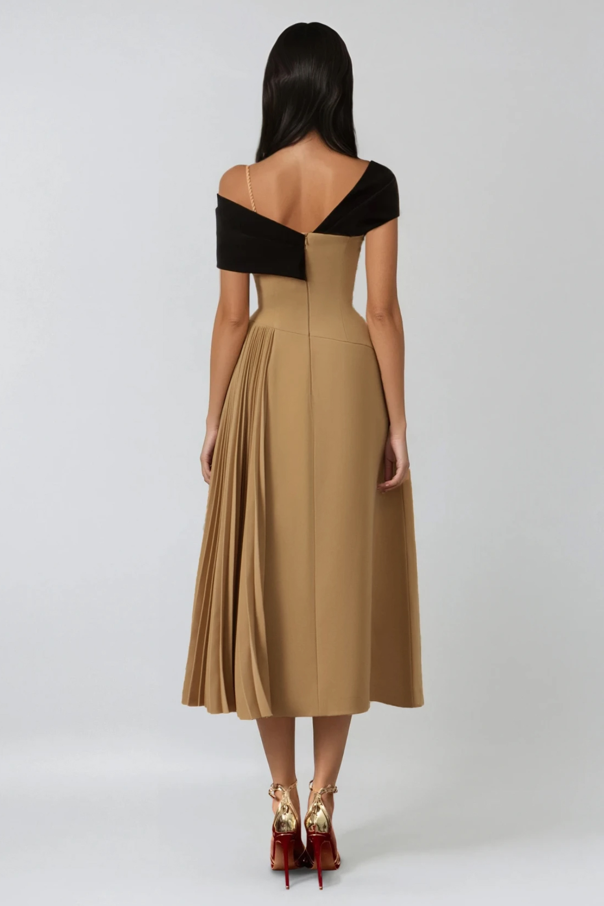 Fermina Asymmetric Colorblock Pleated Midi Dress