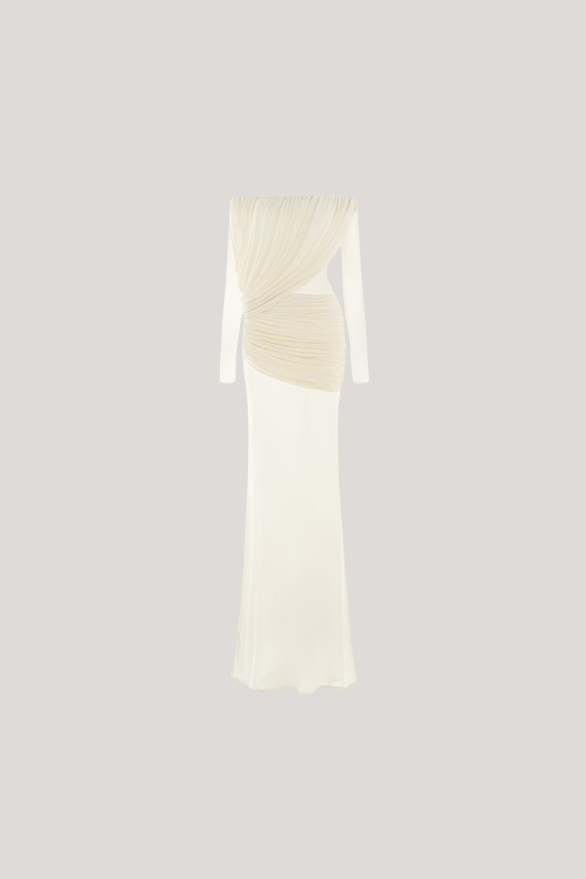 Fern Off Shoulder Ruch Mesh Maxi Dress In White