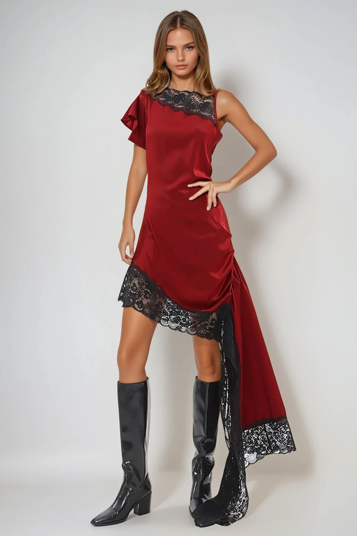 Fernando Asymmetric Lace Fringe Mini Dress