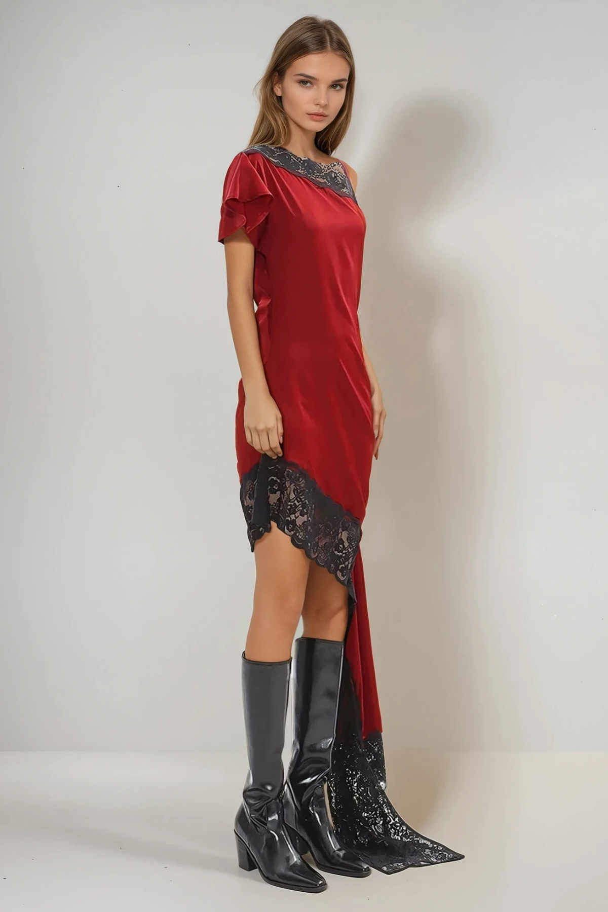 Fernando Asymmetric Lace Fringe Mini Dress