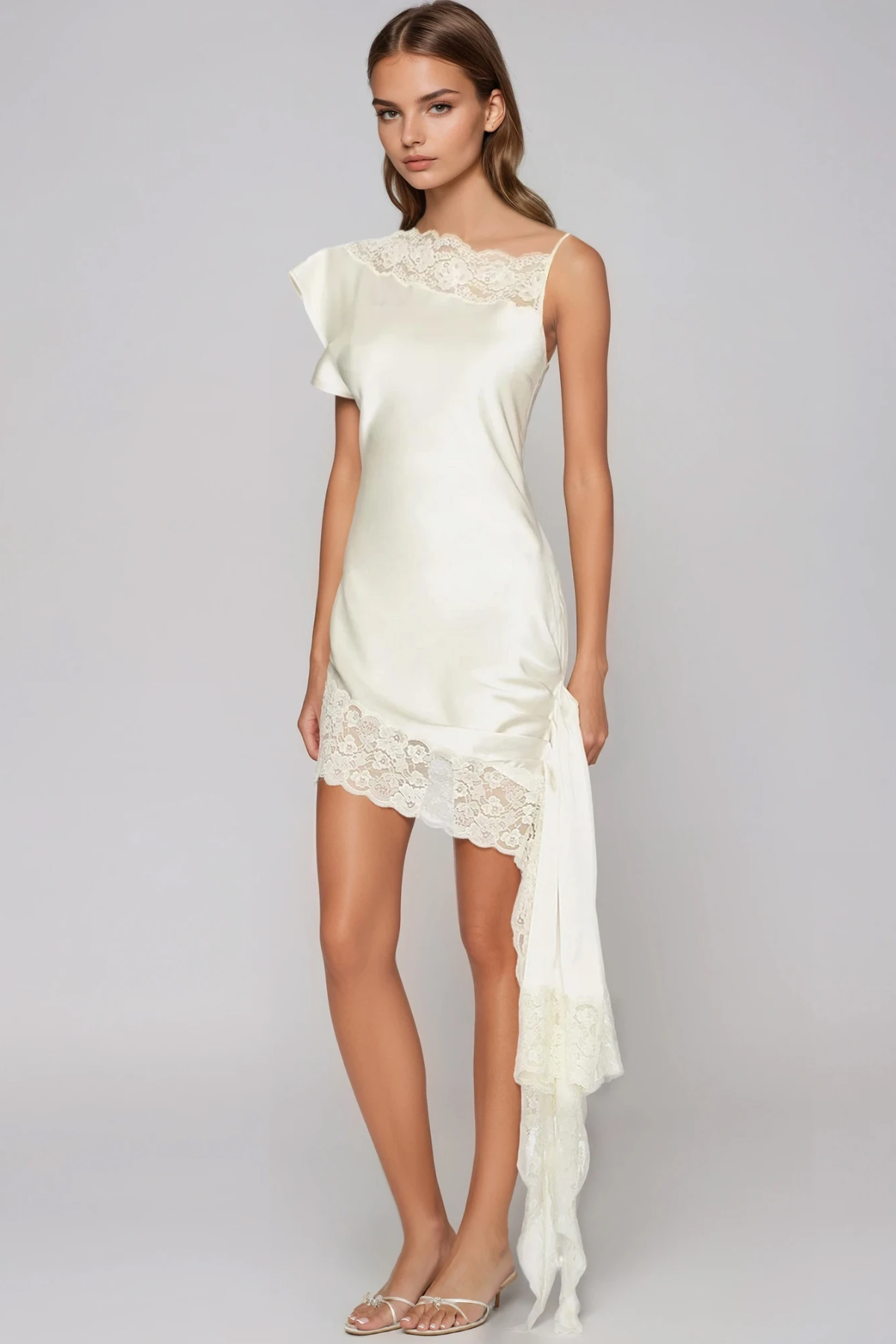 Fernando Asymmetric Lace Fringe Mini Dress In White