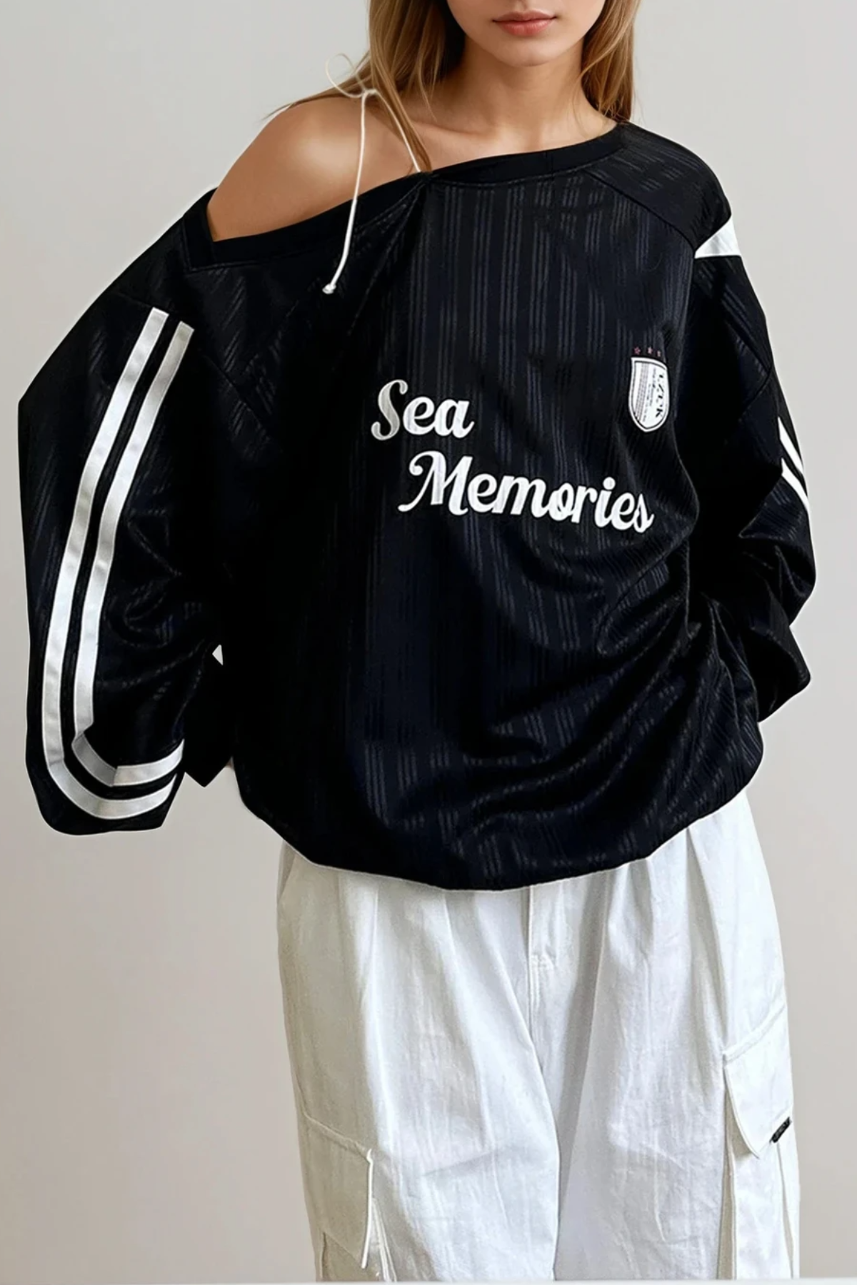 Ferne Stripe Print Top In Black