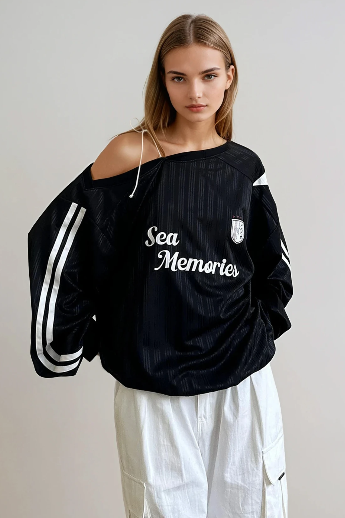 Ferne Stripe Print Top In Black