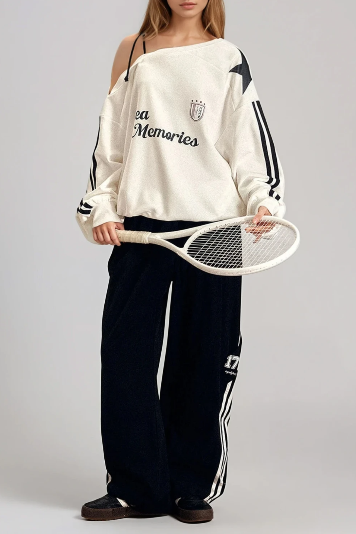 Ferne Stripe Print Top In White