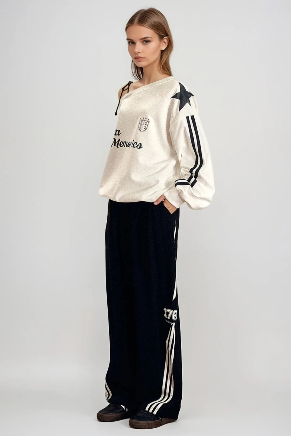 Ferne Stripe Print Top In White