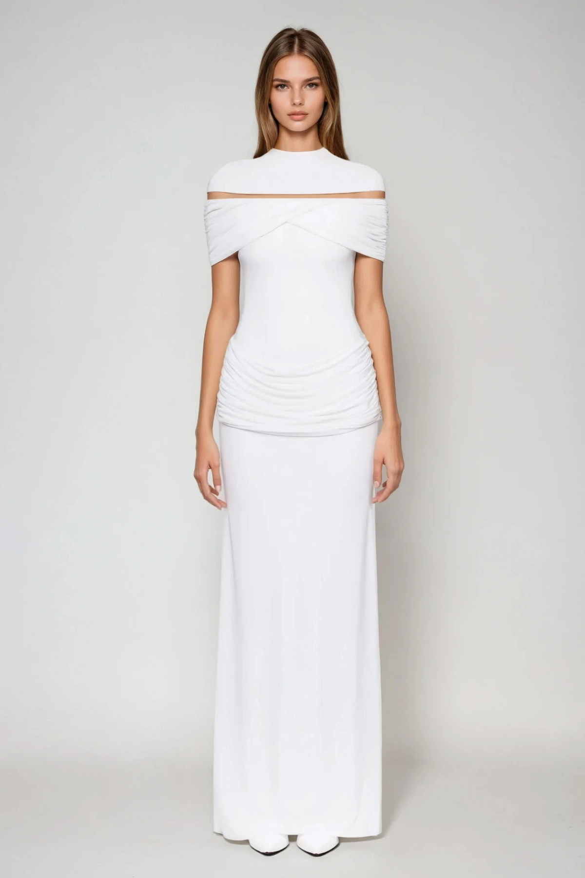 Ferran Ruch Mesh Maxi Dress In White