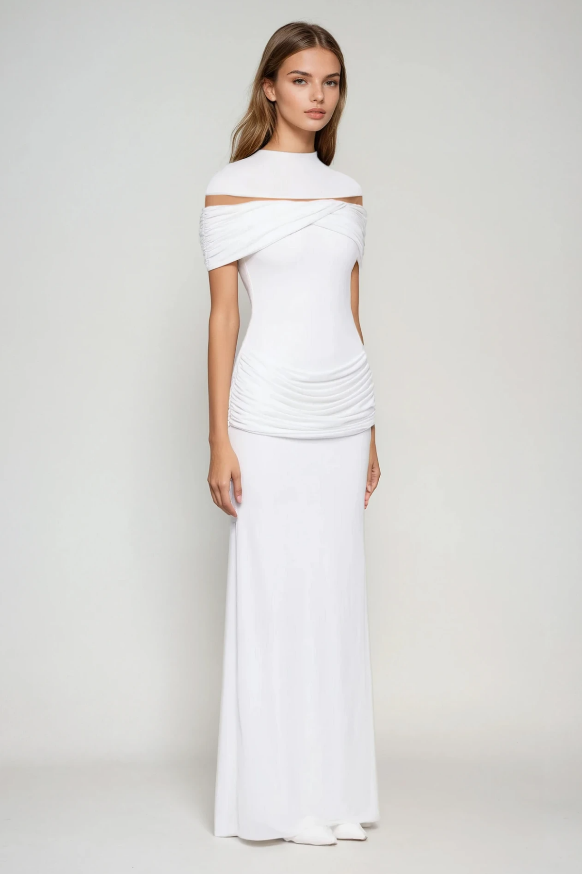 Ferran Ruch Mesh Maxi Dress In White
