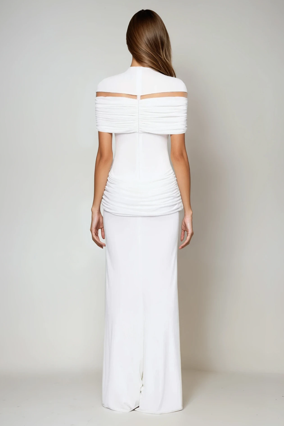 Ferran Ruch Mesh Maxi Dress In White