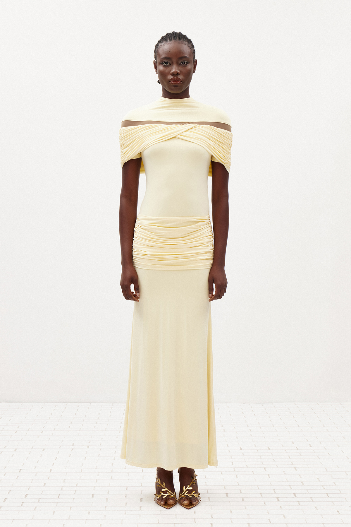 Ferran Ruch Mesh Maxi Dress In Yellow