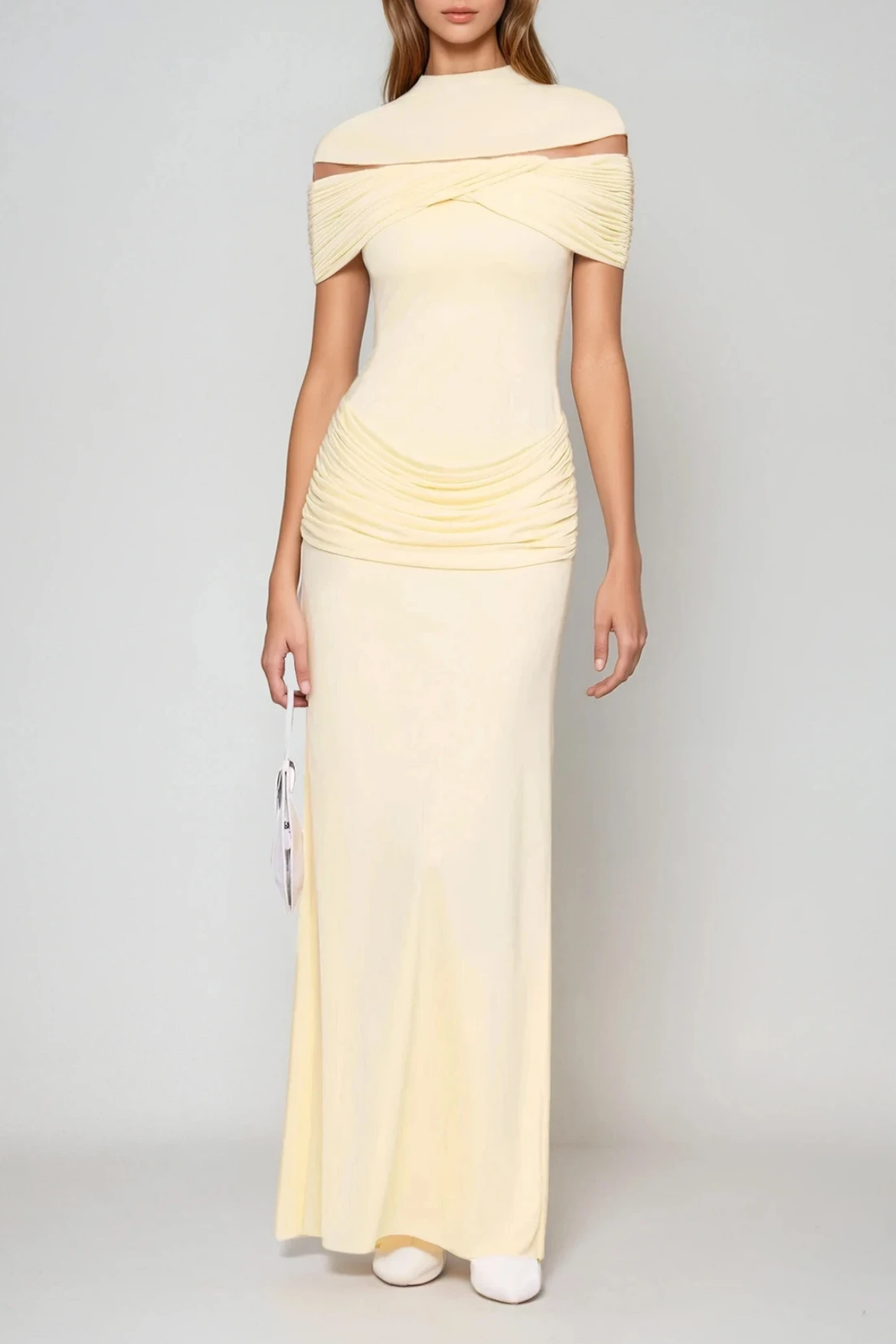 Ferran Ruch Mesh Maxi Dress In Yellow