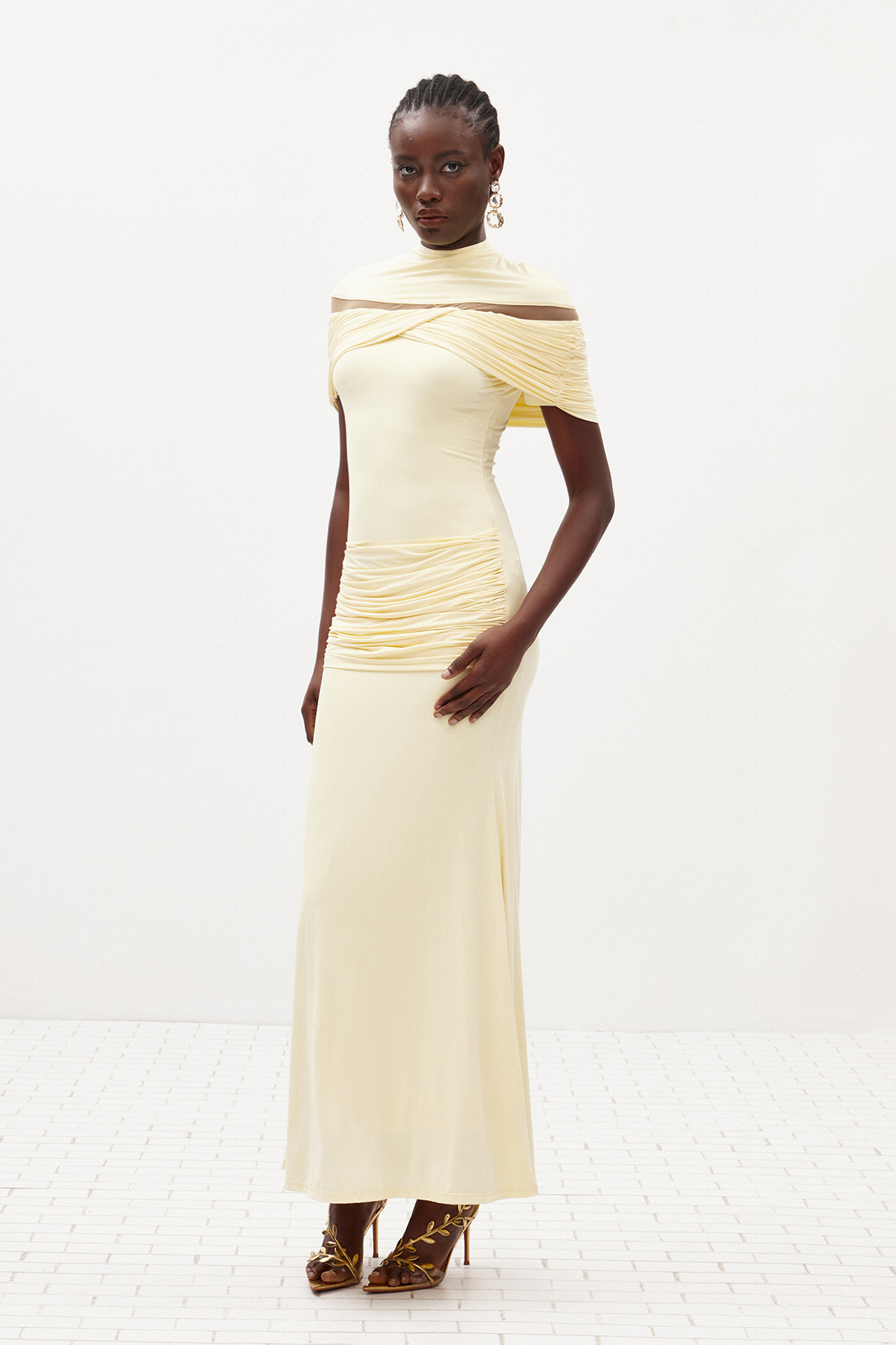 Ferran Ruch Mesh Maxi Dress In Yellow