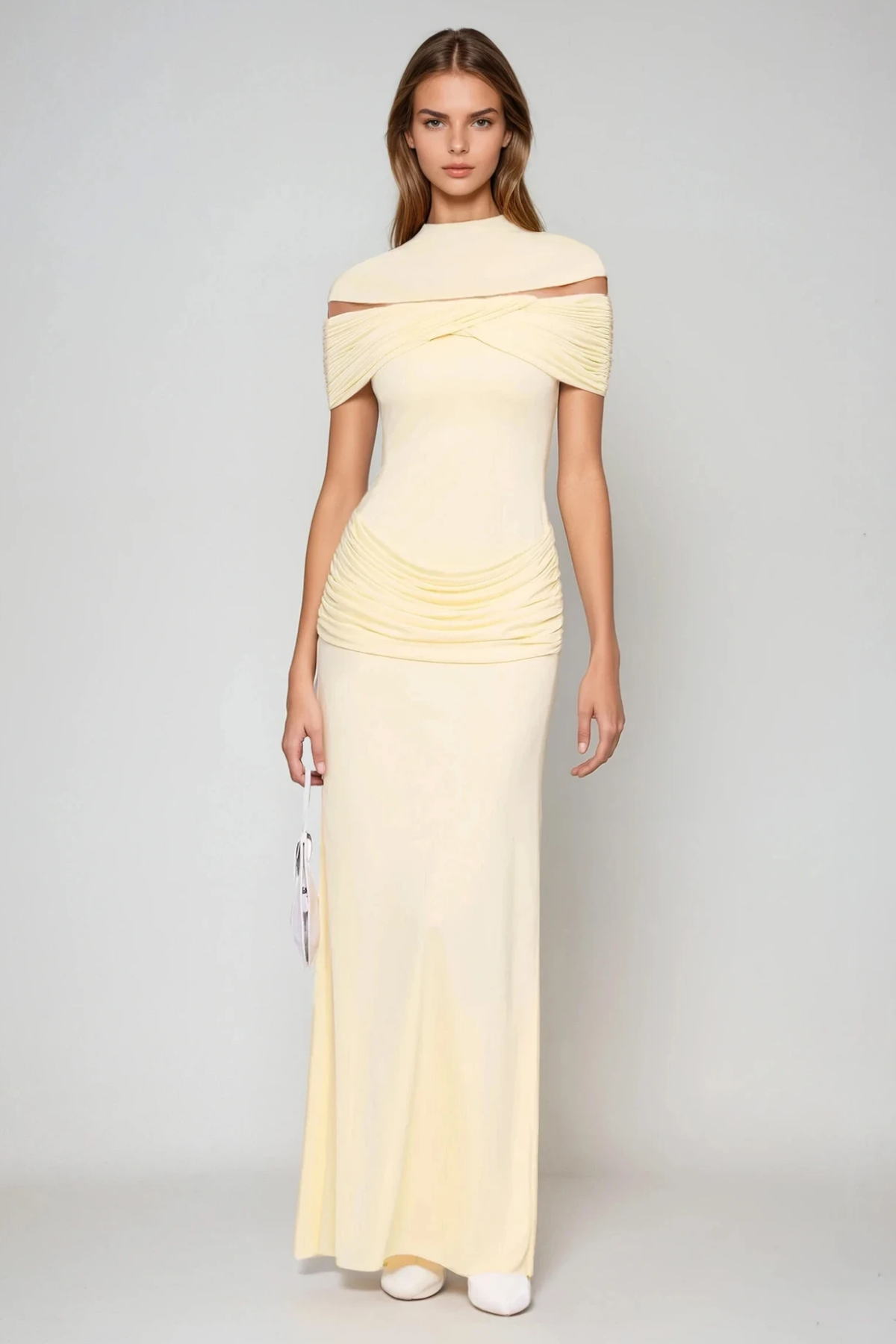 Ferran Ruch Mesh Maxi Dress In Yellow