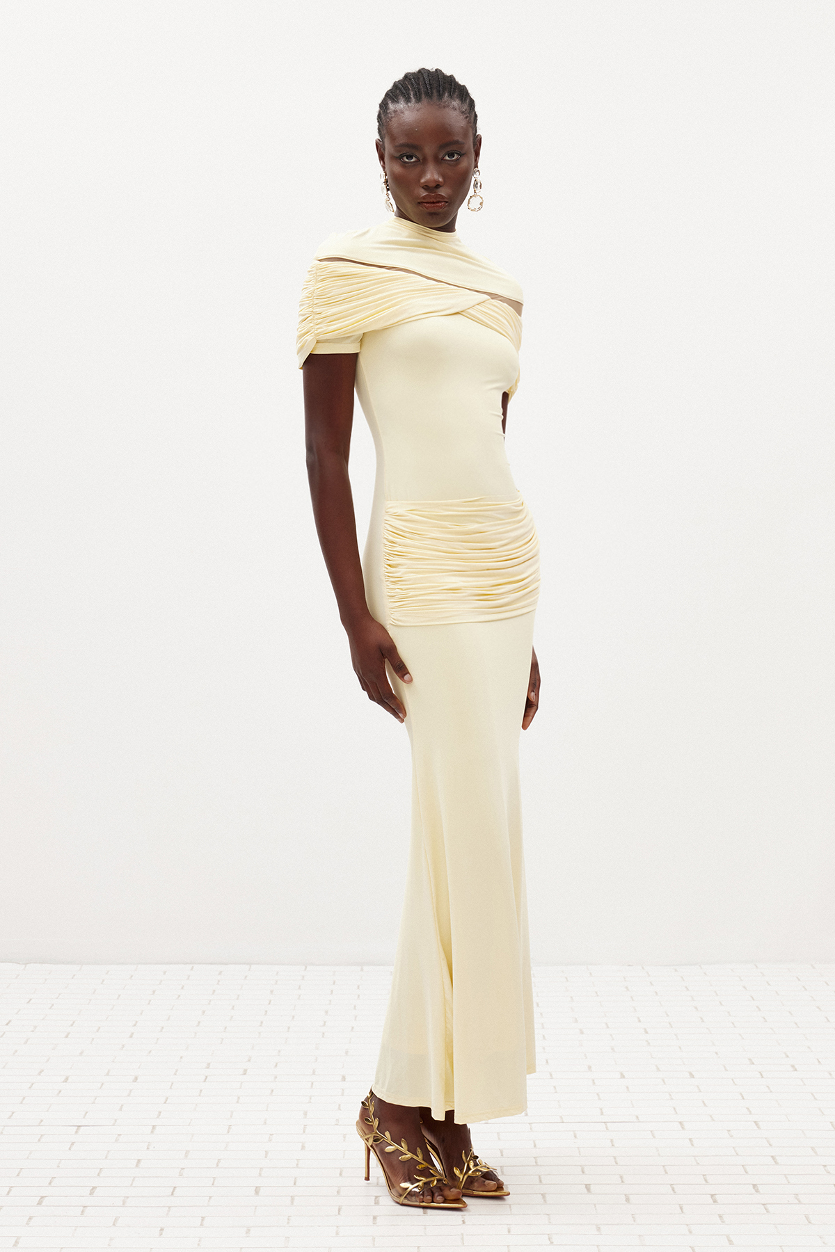 Ferran Ruch Mesh Maxi Dress In Yellow