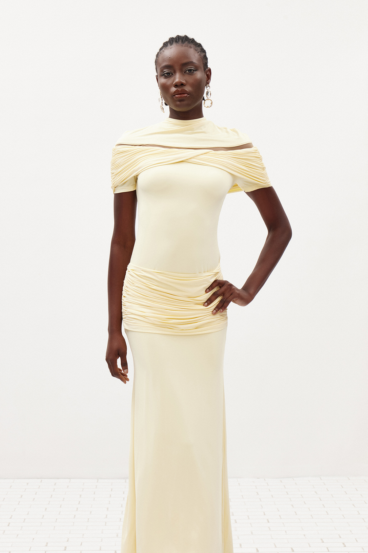 Ferran Ruch Mesh Maxi Dress In Yellow