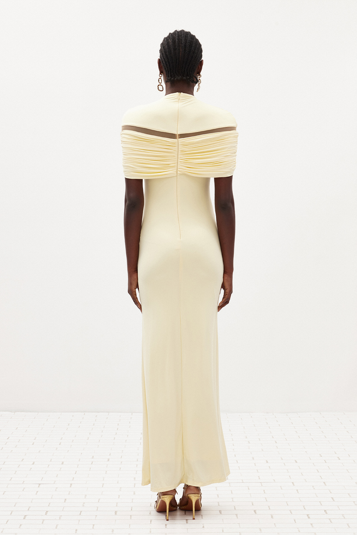 Ferran Ruch Mesh Maxi Dress In Yellow