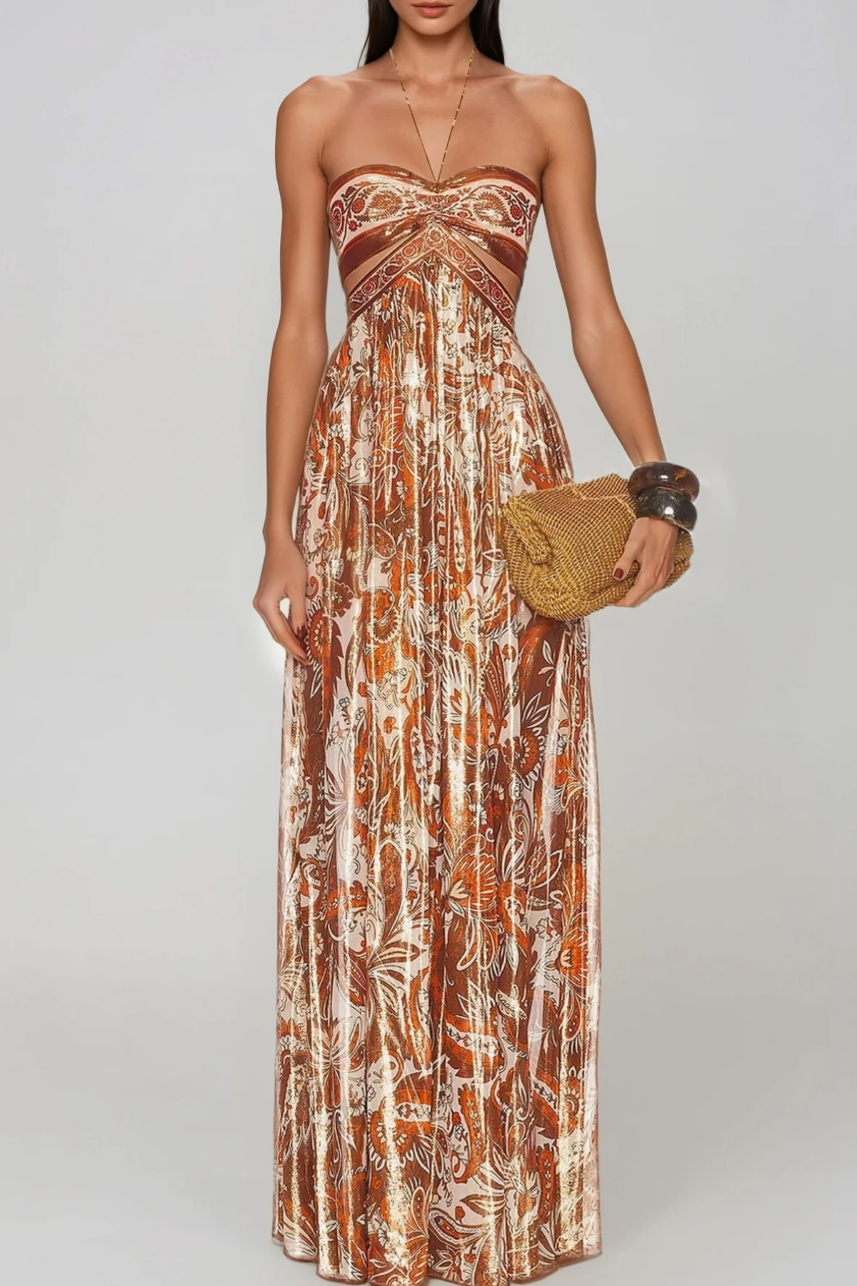 Fester Halter Neck Paisley Cutout Maxi Dress