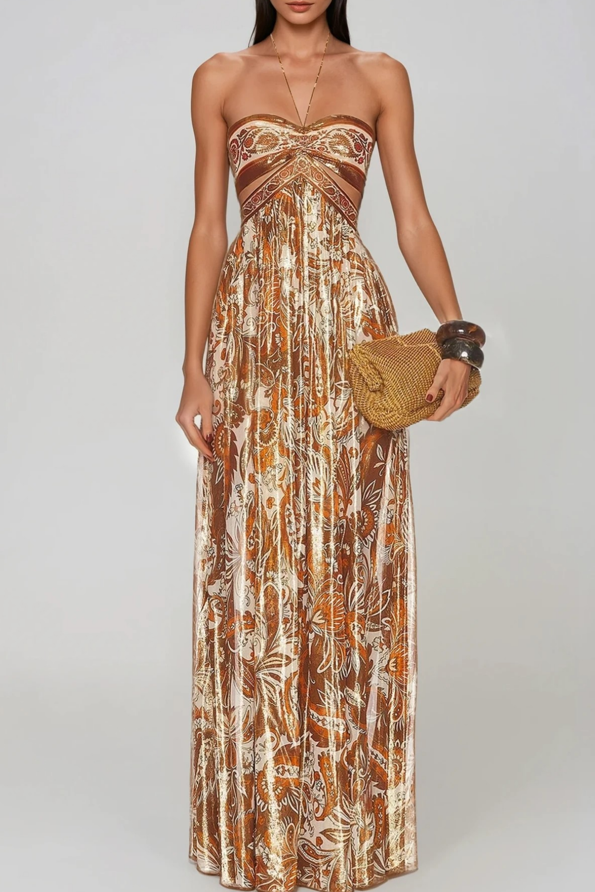 Fester Halter Neck Paisley Cutout Maxi Dress
