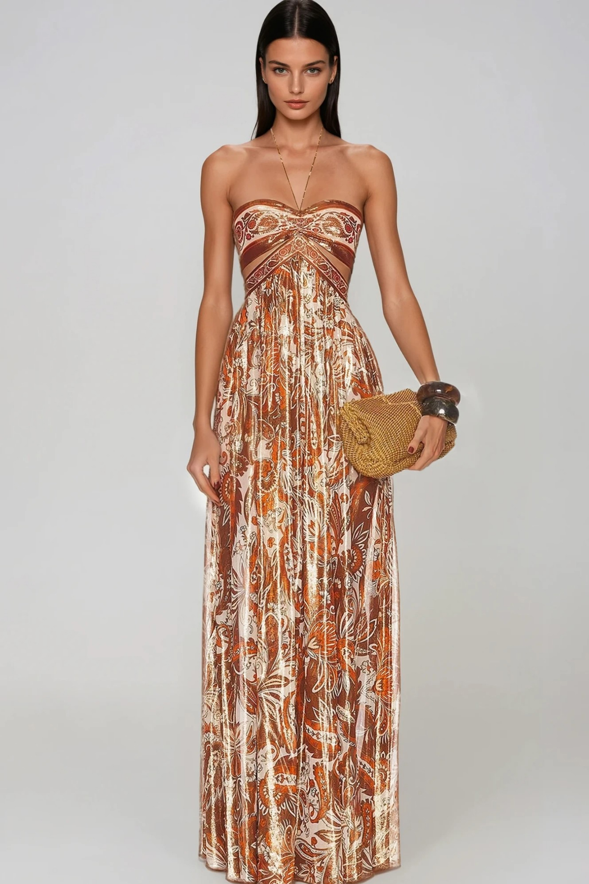 Fester Halter Neck Paisley Cutout Maxi Dress