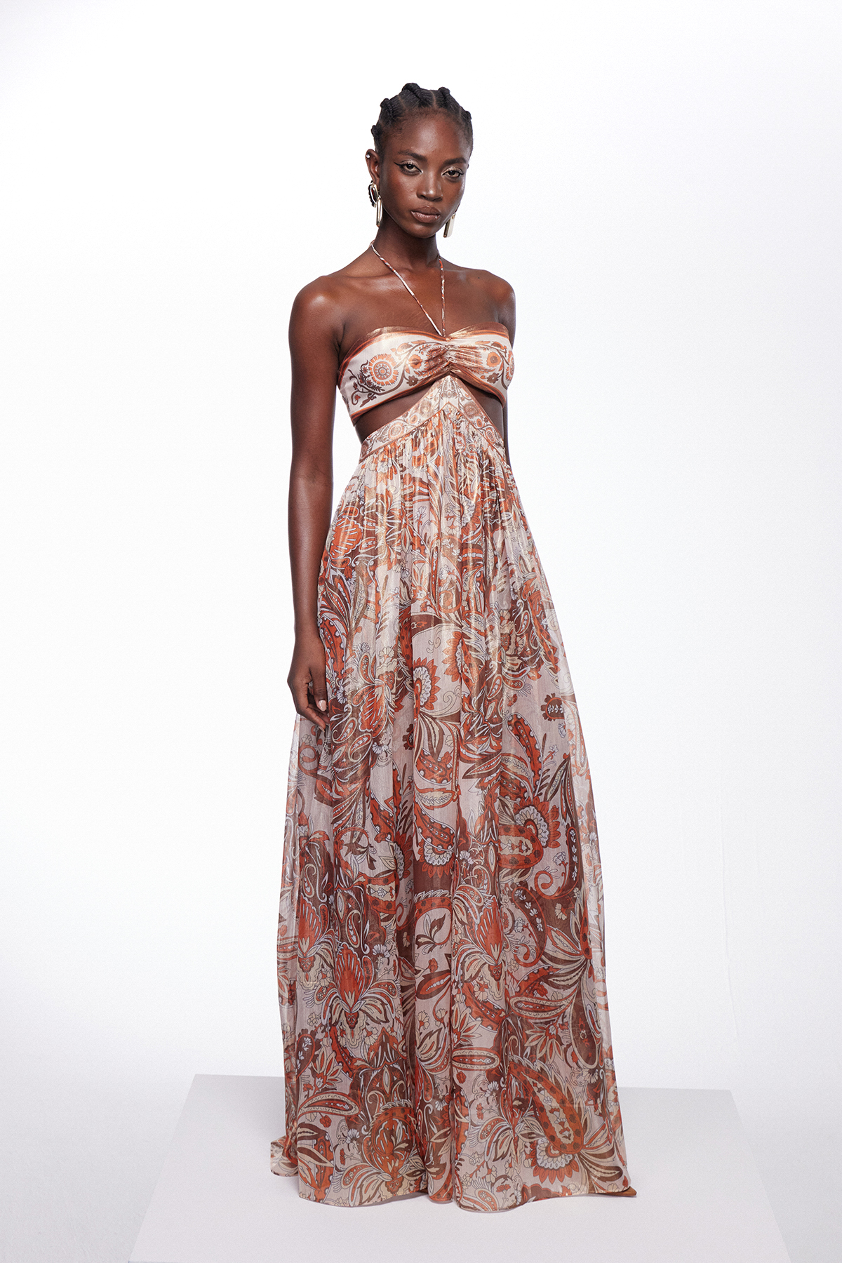 Fester Halter Neck Paisley Cutout Maxi Dress