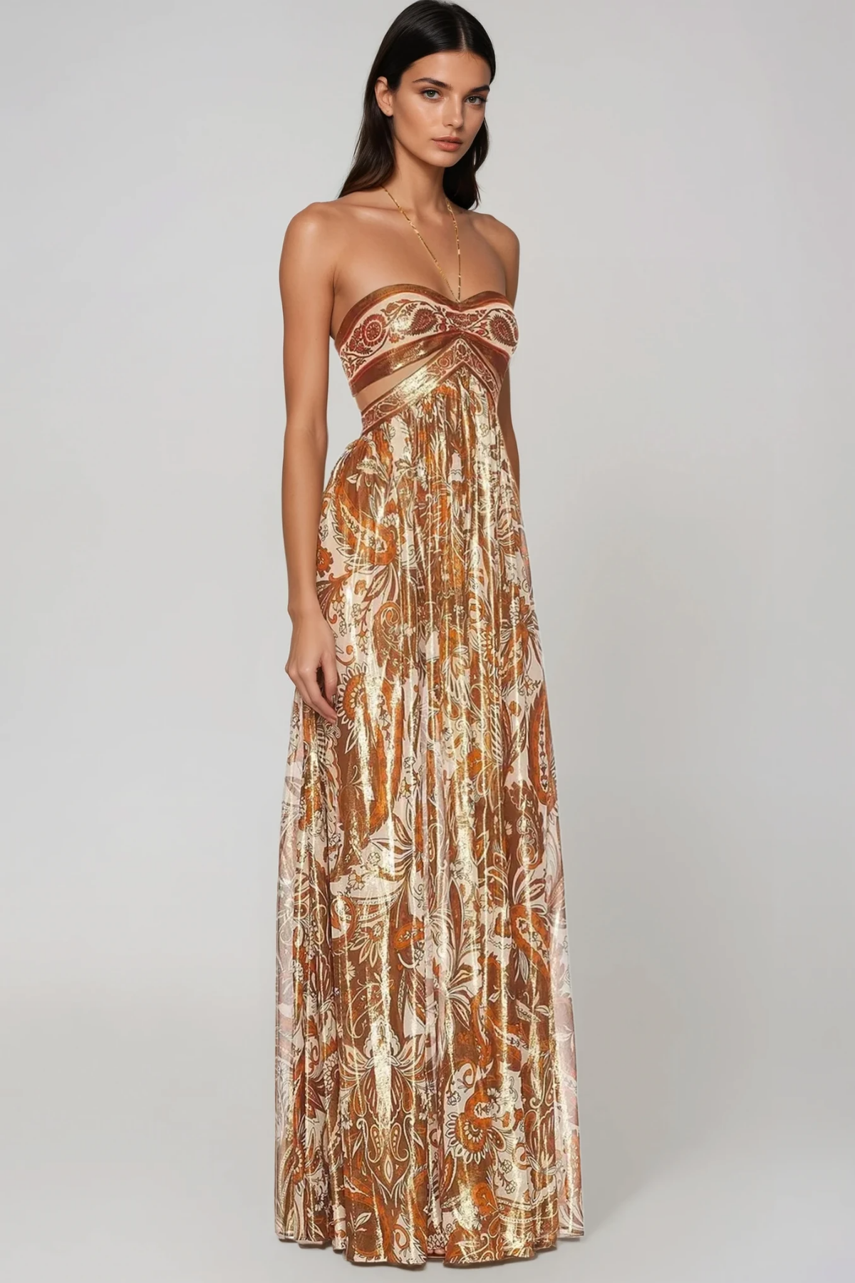 Fester Halter Neck Paisley Cutout Maxi Dress
