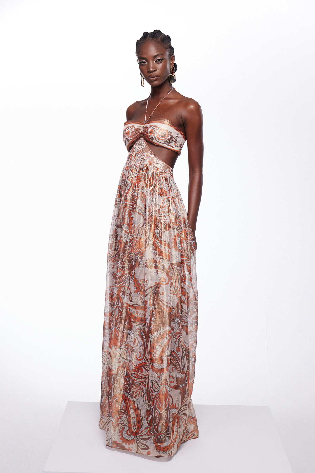 Fester Halter Neck Paisley Cutout Maxi Dress