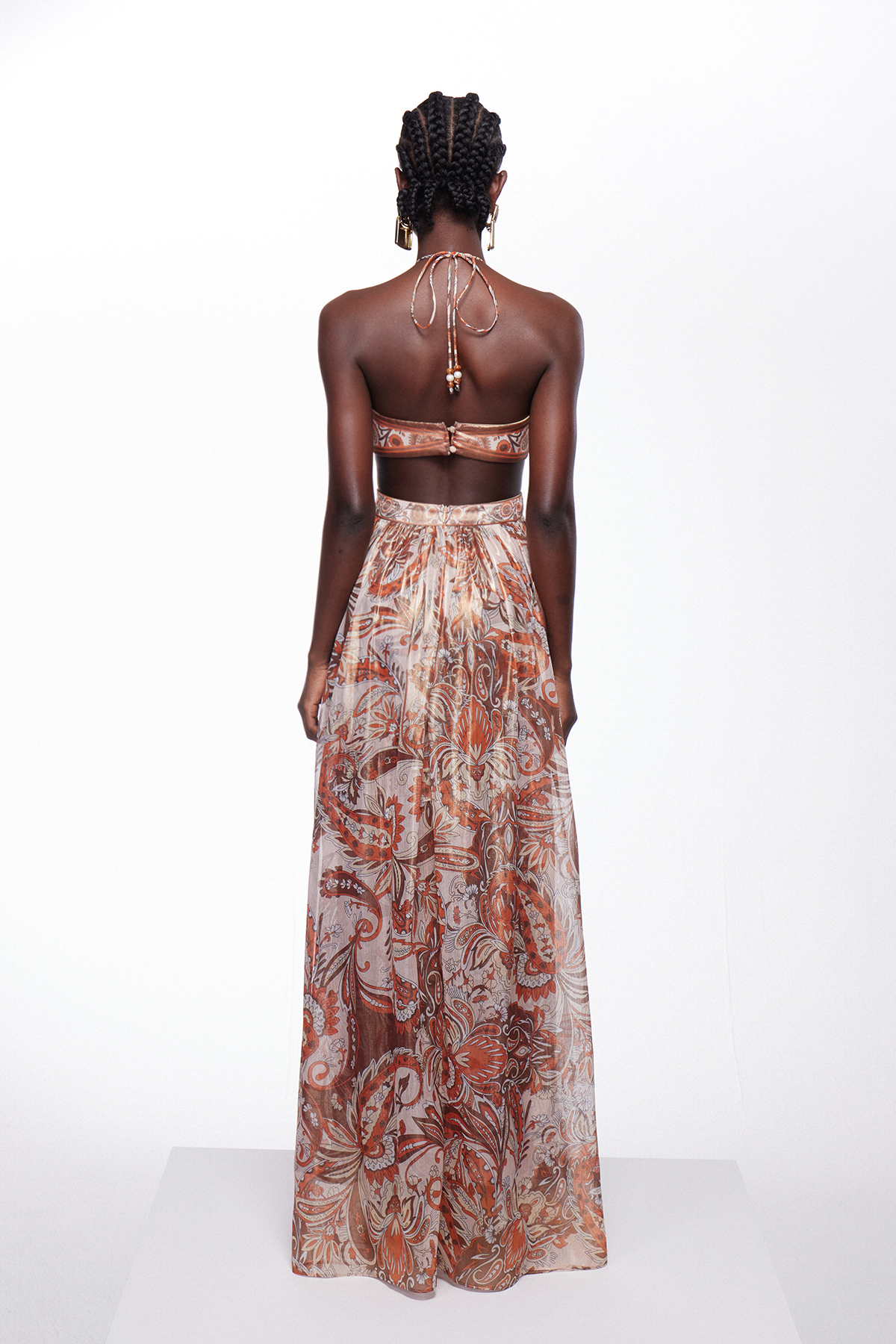Fester Halter Neck Paisley Cutout Maxi Dress