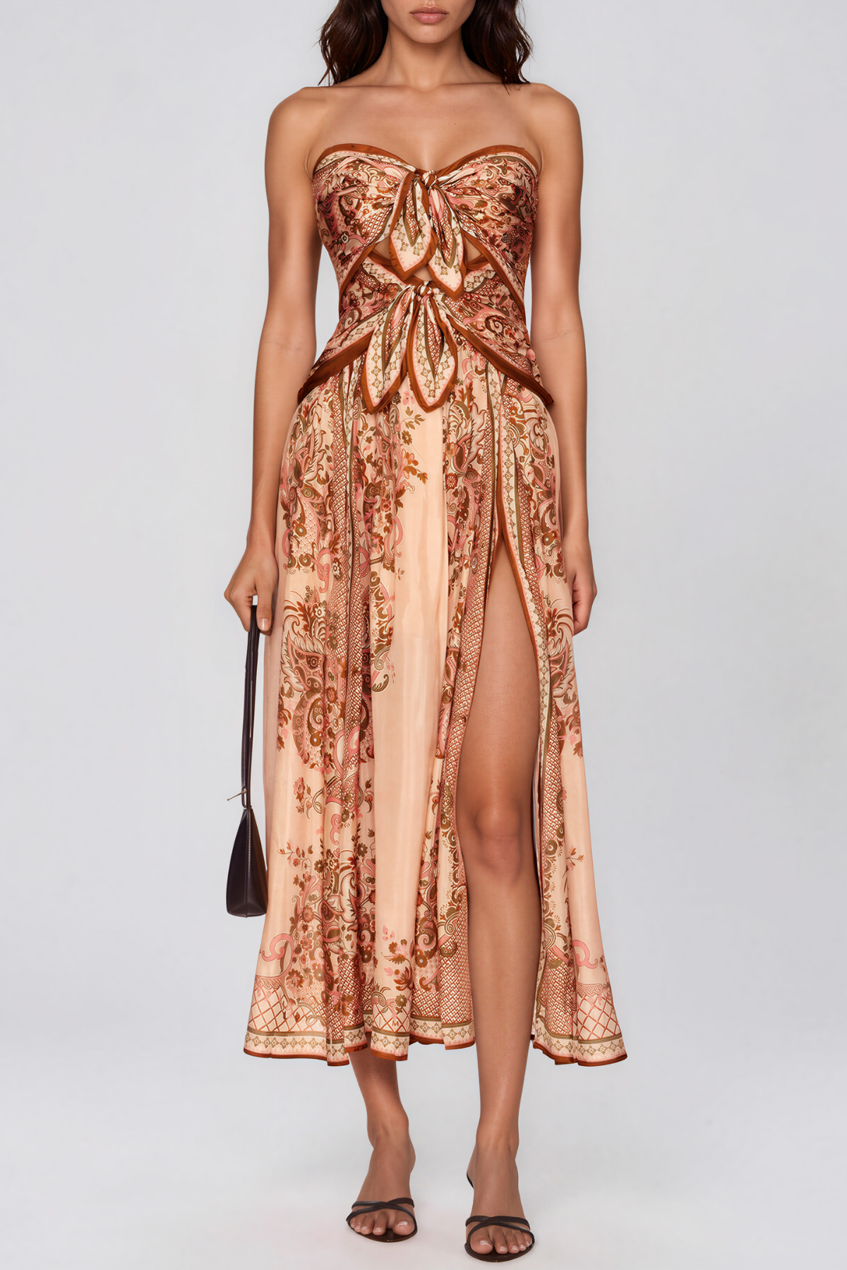 Fester Strapless Paisley Split Maxi Dress
