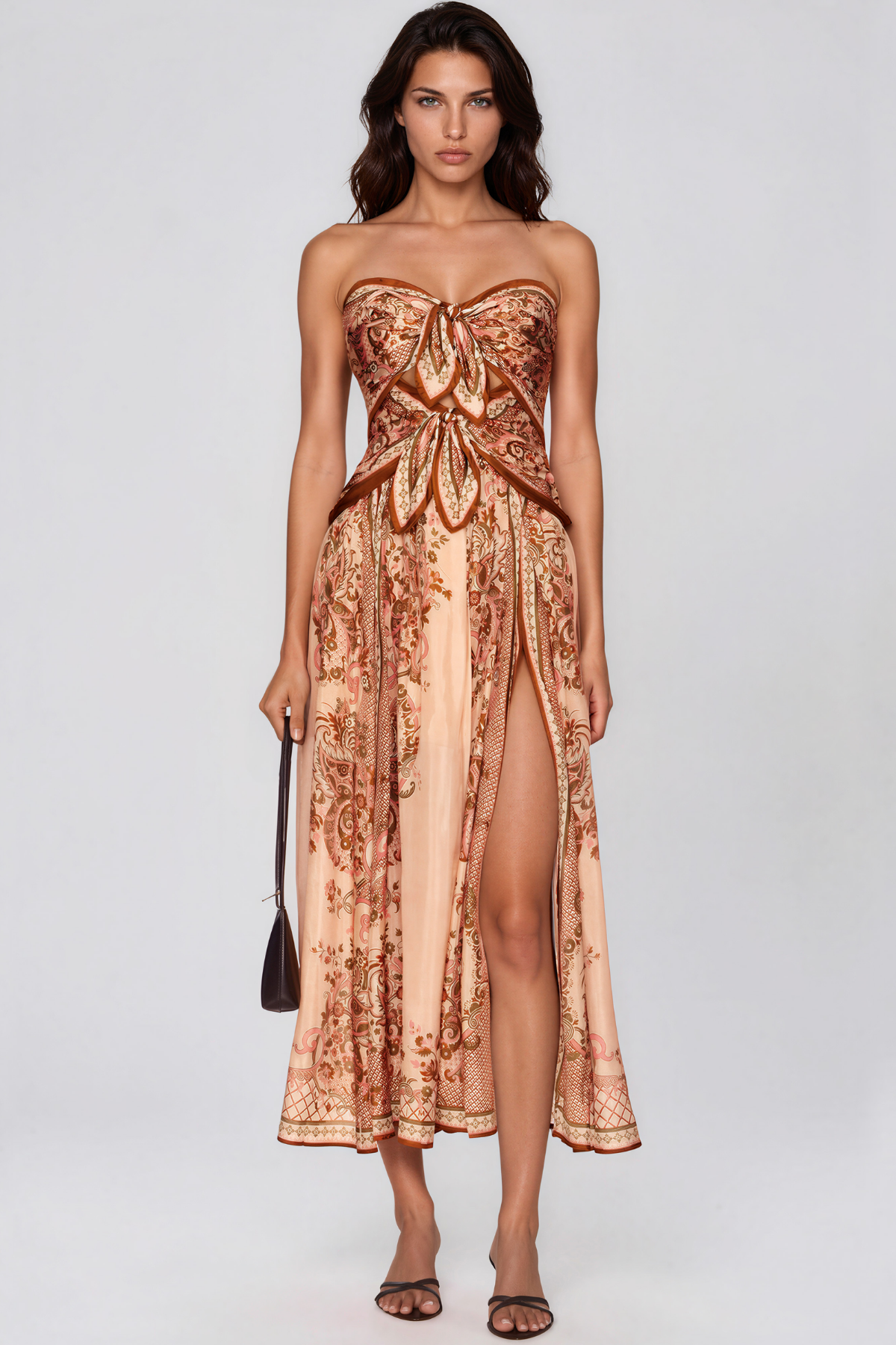 Fester Strapless Paisley Split Maxi Dress