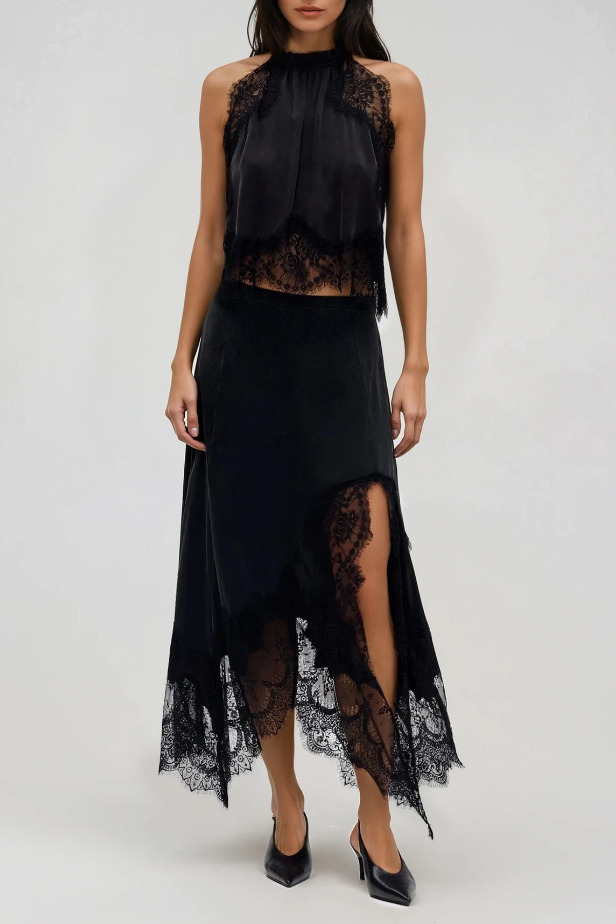 Festim Sleeveless Lace Skirt Set In Black