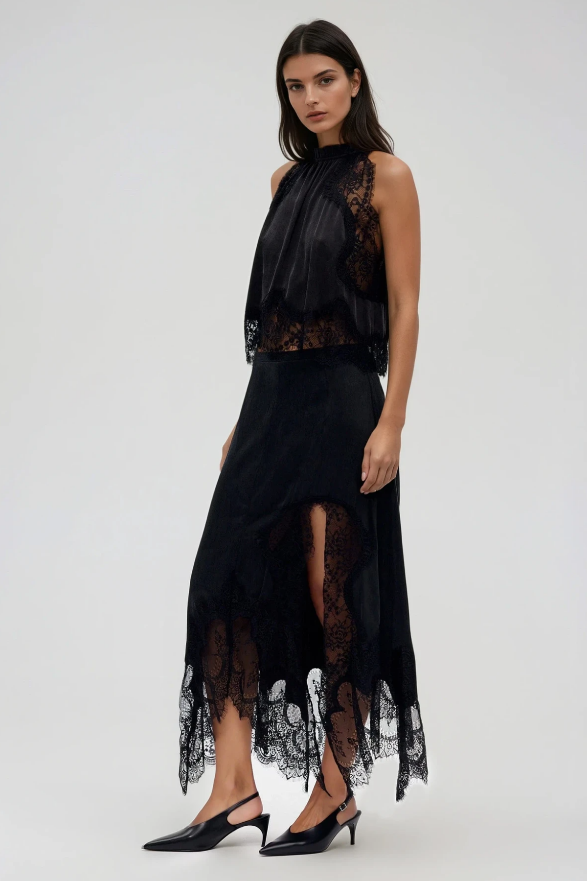 Festim Sleeveless Lace Skirt Set In Black