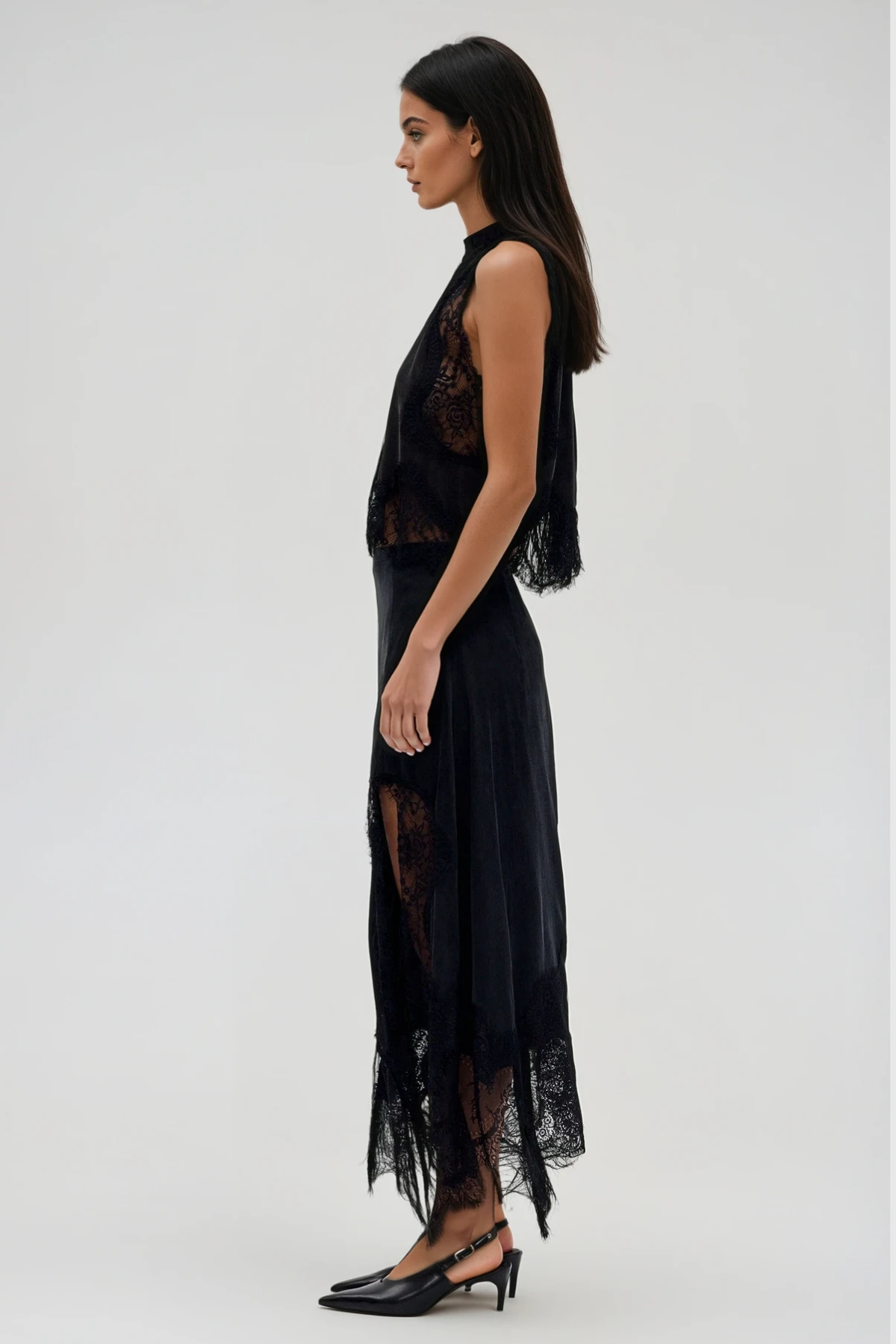 Festim Sleeveless Lace Skirt Set In Black